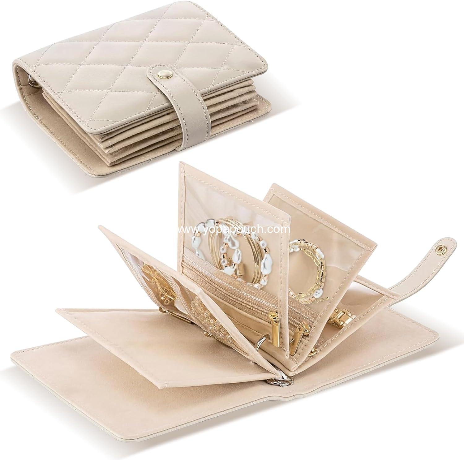 Wholesale Velvet Travel Jewelry Organizer Book with Zipper Pouches – Anti-Tarnish Scratch-Proof Storage for Rings, Necklaces, Earrings, Bracelets – Portable Soft Case for Women (White) Supplier