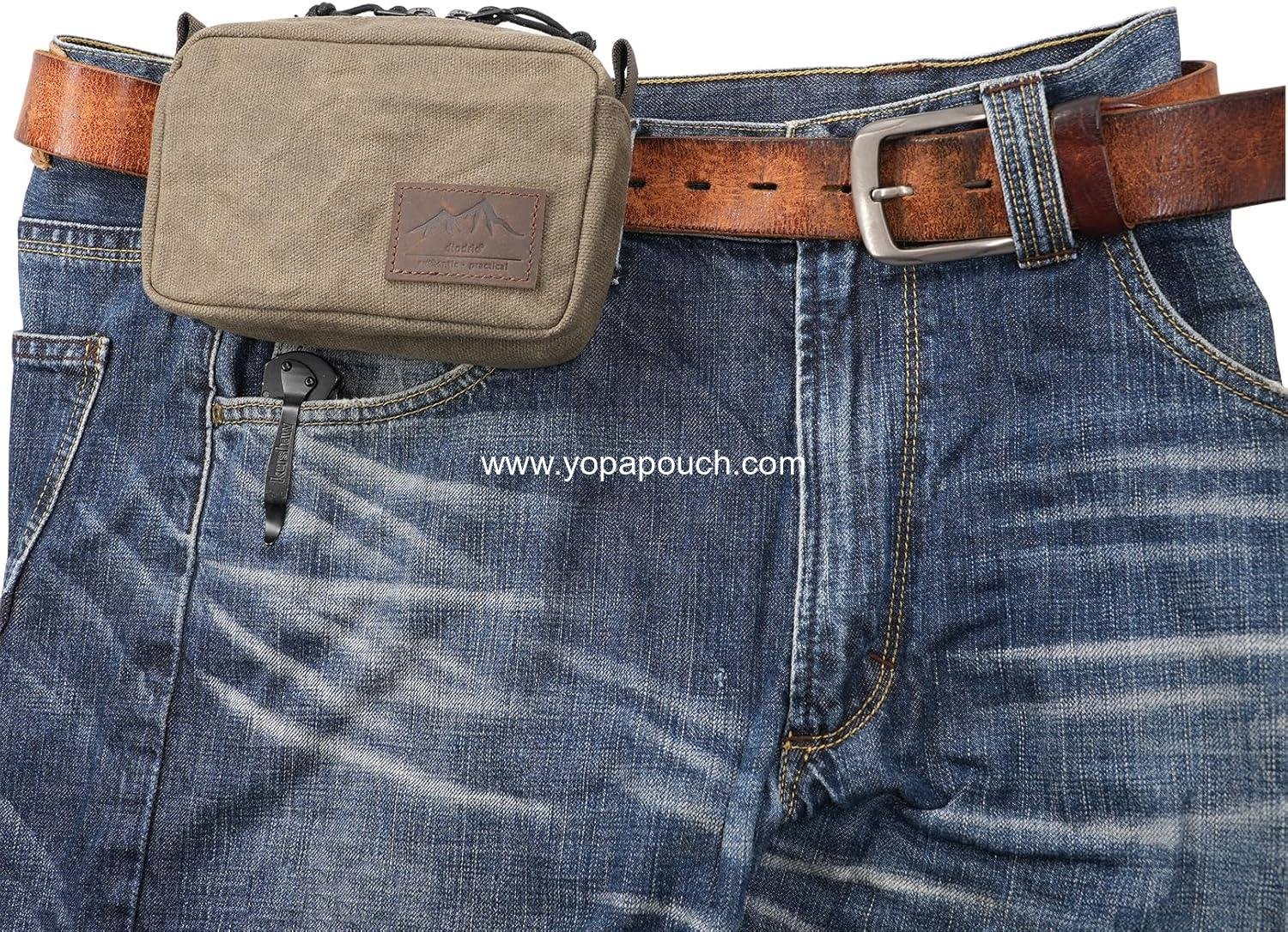 OEM Water-Resistant Belt Pouch for Men and Women with YKK Zippers, EDC Waist Pack for Hiking, Waxed Canvas, Olive - Supplier