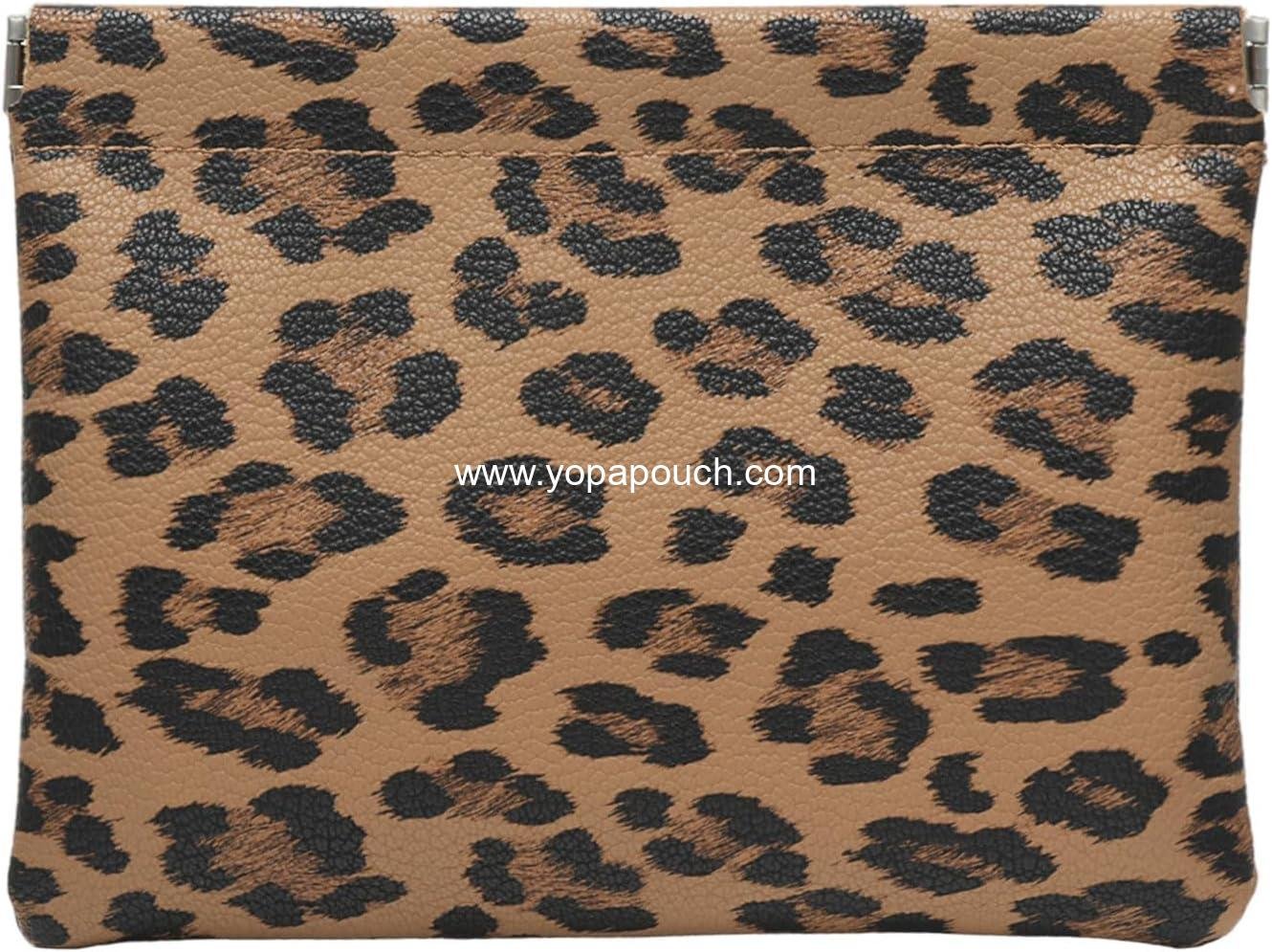 Wholesale Waterproof Leopard Leather Small Makeup Pouch for Women, Portable Cosmetic Bag with Self-Closing Design, Aesthetic Storage for Lipstick and Accessories, Brown - Supplier