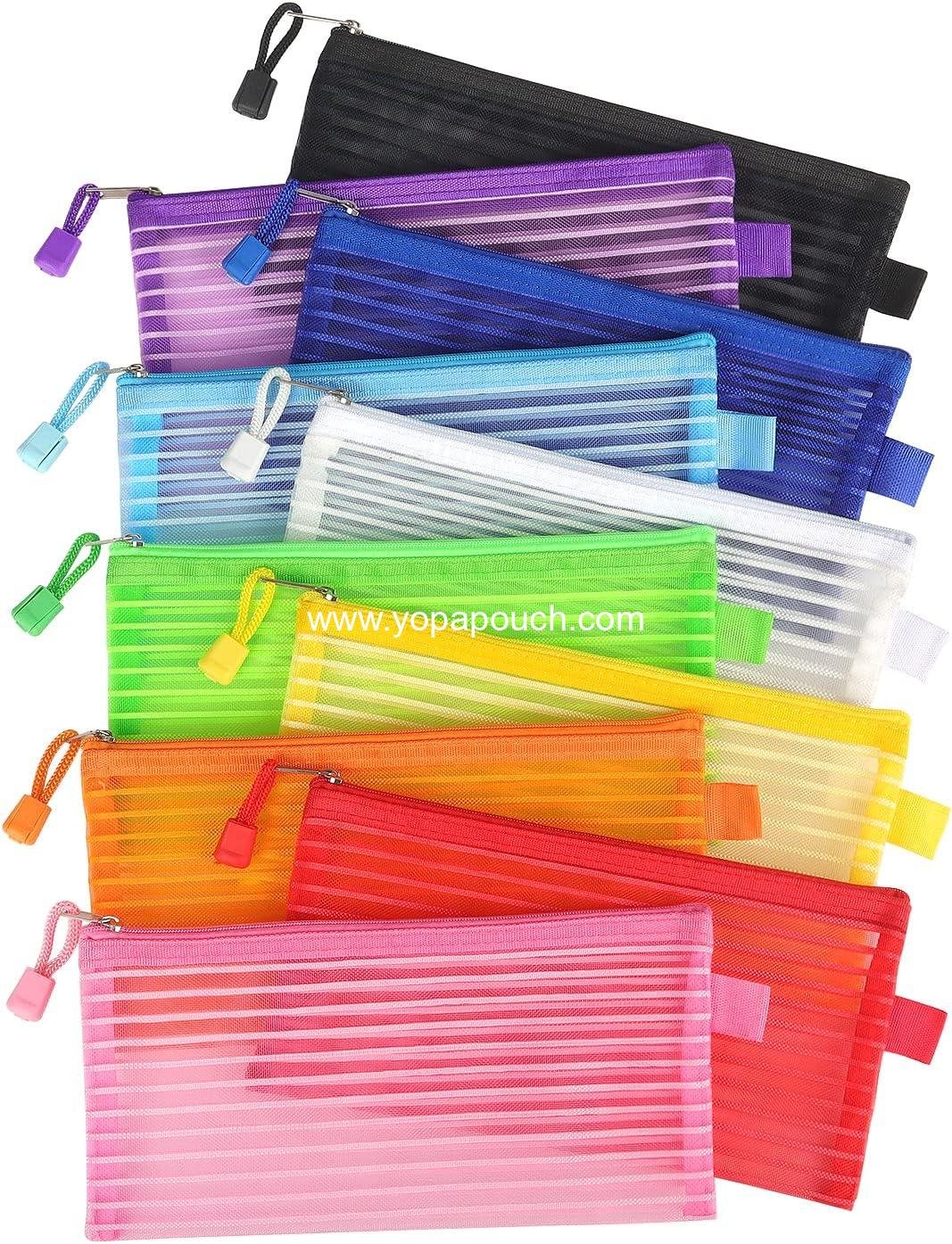 Wholesale Zipper Mesh Pouch - 10 Pack Multicolor Pencil and Pen Bags for Office and Travel Storage, 10 Colors, Supplier