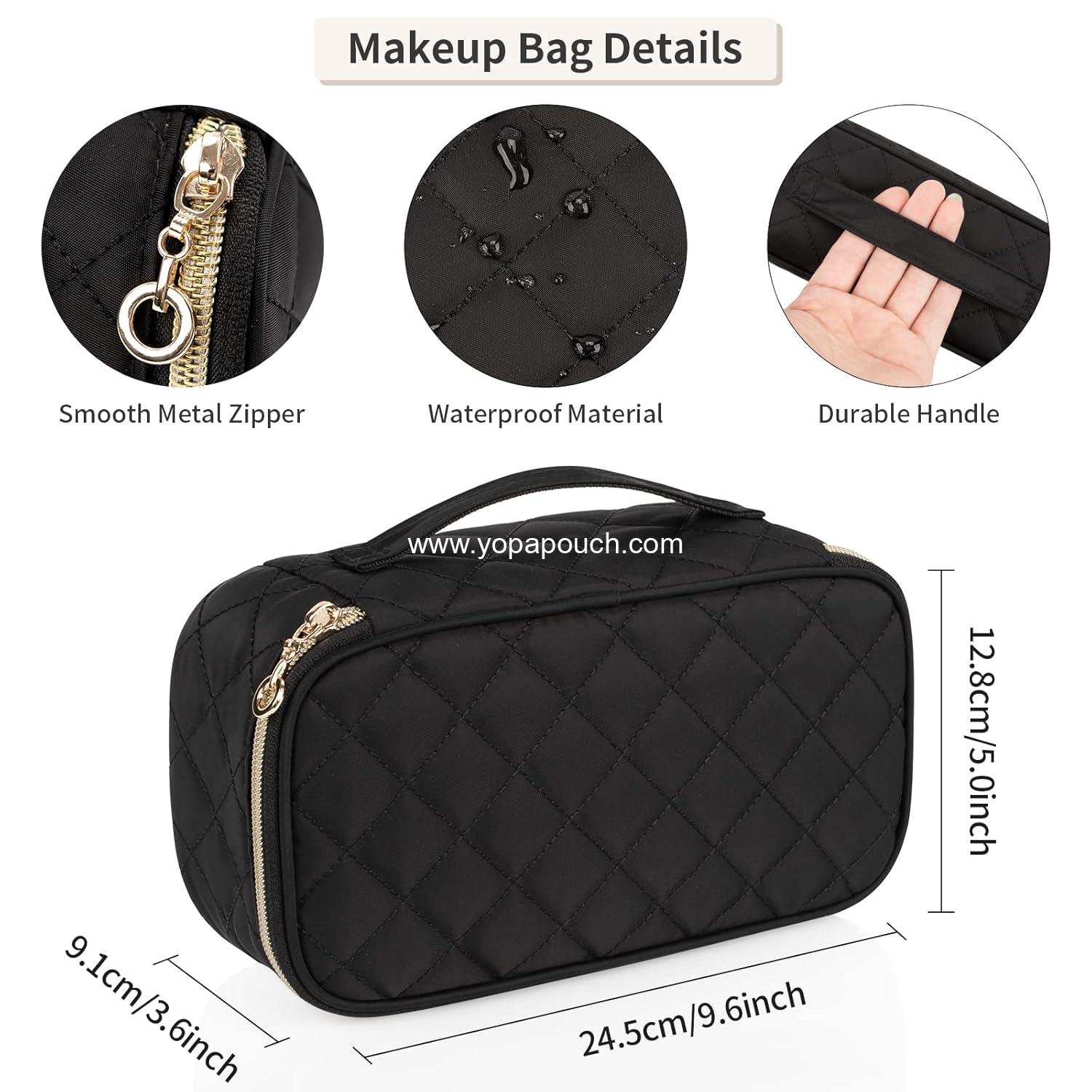 Wholesale Small Travel Makeup Bag with Brush Compartment - Portable Cosmetic Organizer for Women, Pouch with Dividers, Cute Toiletry Bag for Girls - Black Supplier