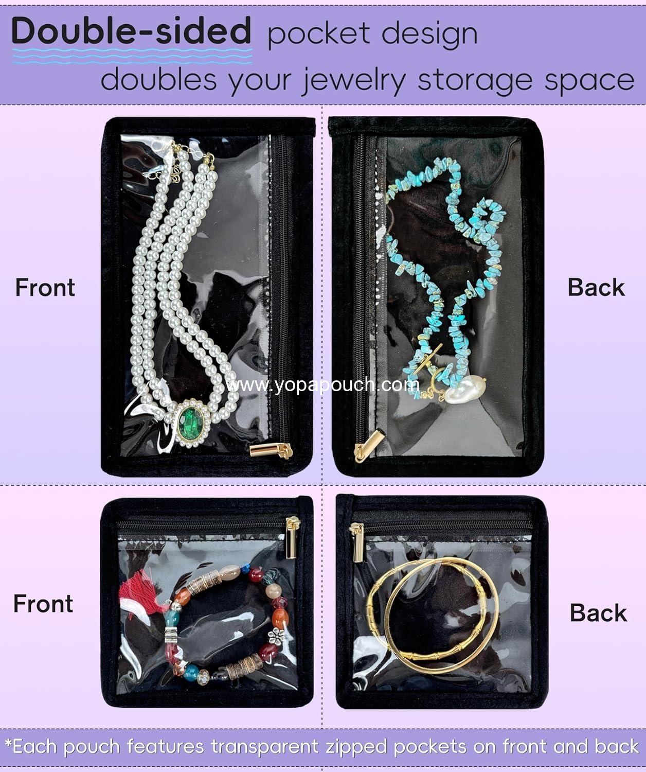 Wholesale Travel Jewelry Organizer Pouch - 6 PCS Double-sided Velvet Zippered Bag Set with 2 Large and 4 Small for Earrings, Rings, Necklaces, and Bracelets Storage, Gift for Women Supplier