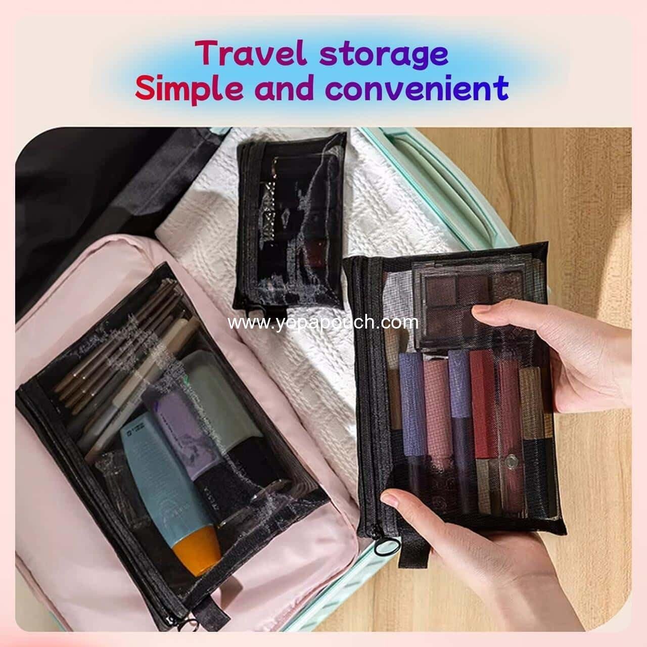 Wholesale 5-Pack Small Mesh Zipper Pouch Bags - Travel Cosmetic Organizer for Makeup Accessories - Small Zipper Makeup Bag for Purse Supplier