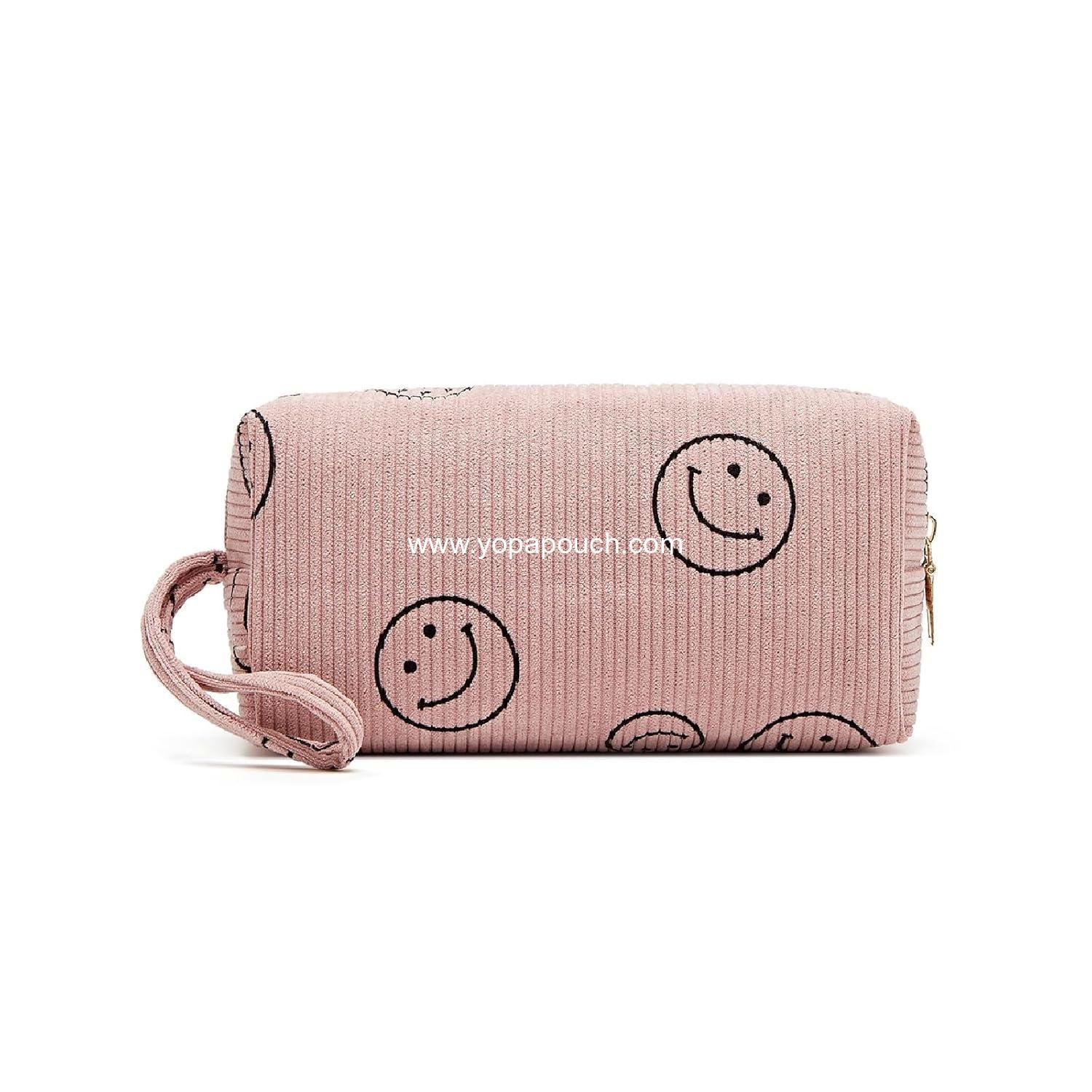 Wholesale Small Corduroy Makeup Bag for Women Portable Cosmetic Pouch Travel Toiletry Bag with Zipper for Purse Supplier