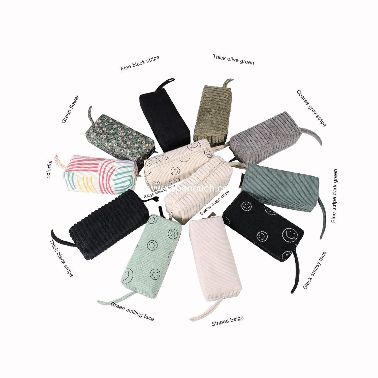 Wholesale Small Corduroy Makeup Bag for Women Portable Cosmetic Pouch Travel Toiletry Bag with Zipper for Purse Supplier