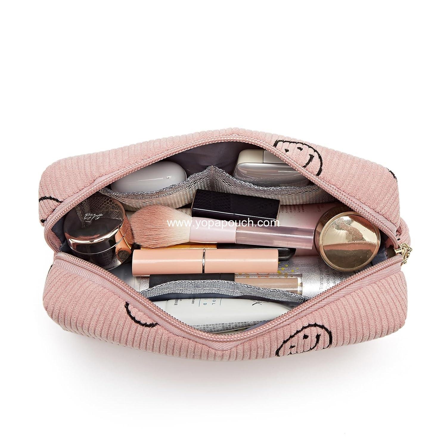 Wholesale Small Corduroy Makeup Bag for Women Portable Cosmetic Pouch Travel Toiletry Bag with Zipper for Purse Supplier
