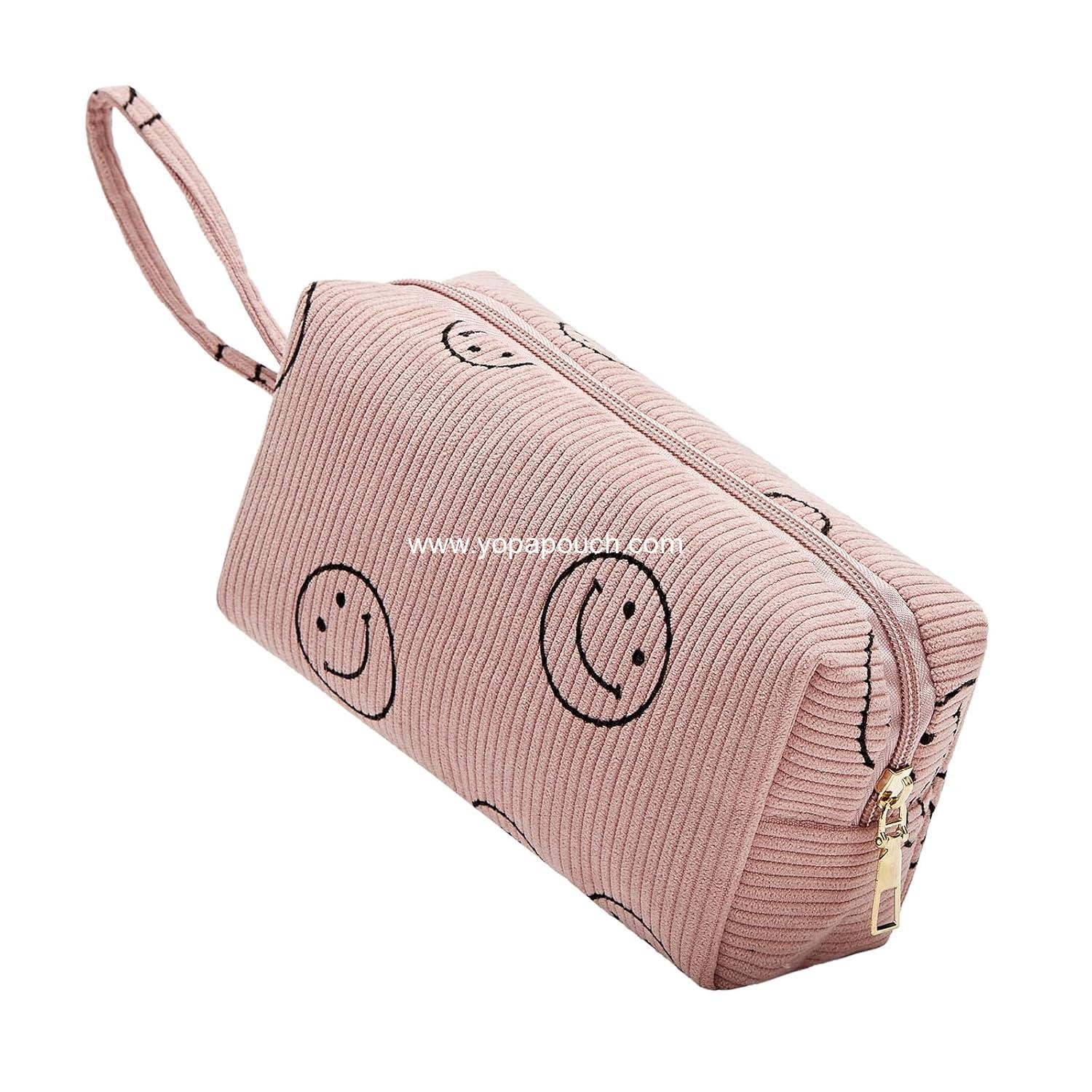 Wholesale Small Corduroy Makeup Bag for Women Portable Cosmetic Pouch Travel Toiletry Bag with Zipper for Purse Supplier