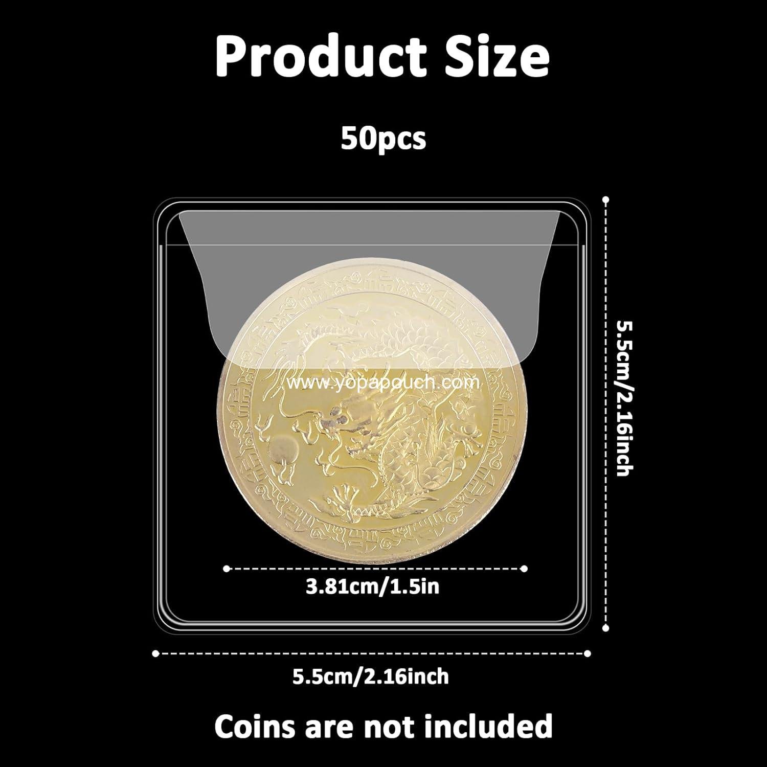 Wholesale 50 Pcs Single Pocket Coin Sleeves 2.2 x 2.2 Inches Clear Coin Protectors Plastic Holders for Small Coins Jewelry Storage Currency Collectors Supplier
