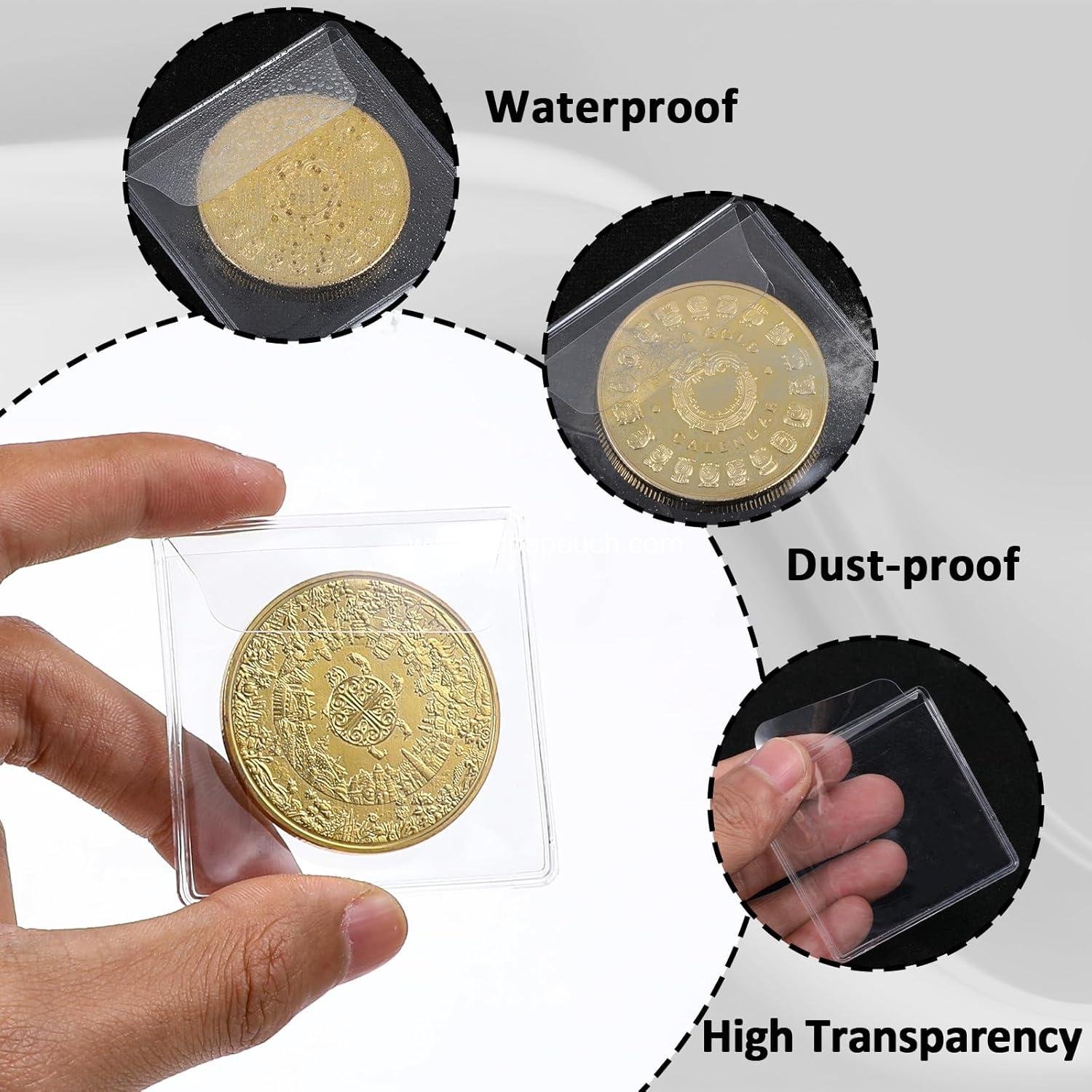 Wholesale 50 Pcs Single Pocket Coin Sleeves 2.2 x 2.2 Inches Clear Coin Protectors Plastic Holders for Small Coins Jewelry Storage Currency Collectors Supplier