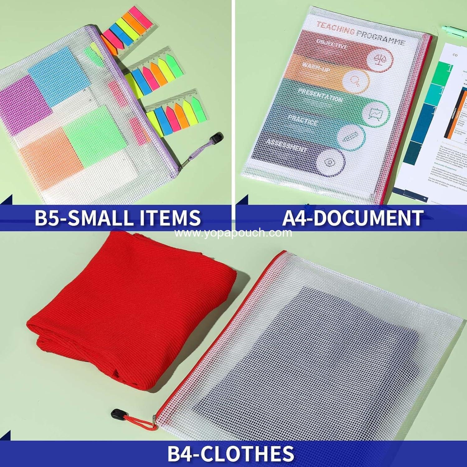 Wholesale Mesh Zipper Pouch Bags, 7 Sizes Clear Organization Pouches, Reusable Storage Bags for Travel and School Supplies, File Jackets & File Pockets, Supplier