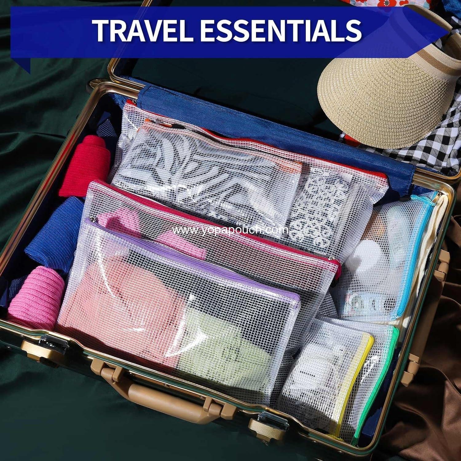 Wholesale Mesh Zipper Pouch Bags, 7 Sizes Clear Organization Pouches, Reusable Storage Bags for Travel and School Supplies, File Jackets & File Pockets, Supplier