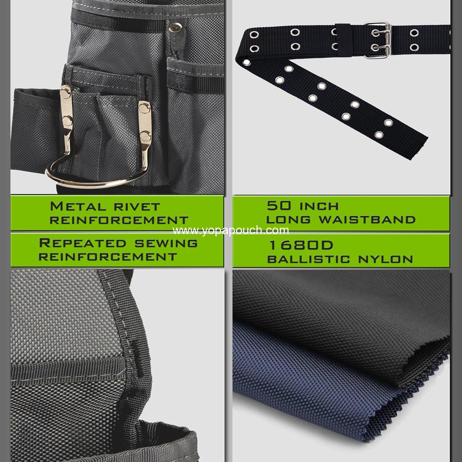 Wholesale Small Tool Belt Pouches, 11-Pocket Magnetic Tool Belt for Electricians and Carpenters, Heavy Duty Nylon with Metal Buckle, 1680D Oxford - Supplier