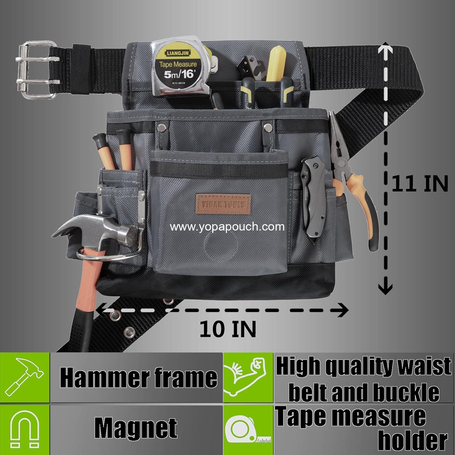 Wholesale Small Tool Belt Pouches, 11-Pocket Magnetic Tool Belt for Electricians and Carpenters, Heavy Duty Nylon with Metal Buckle, 1680D Oxford - Supplier