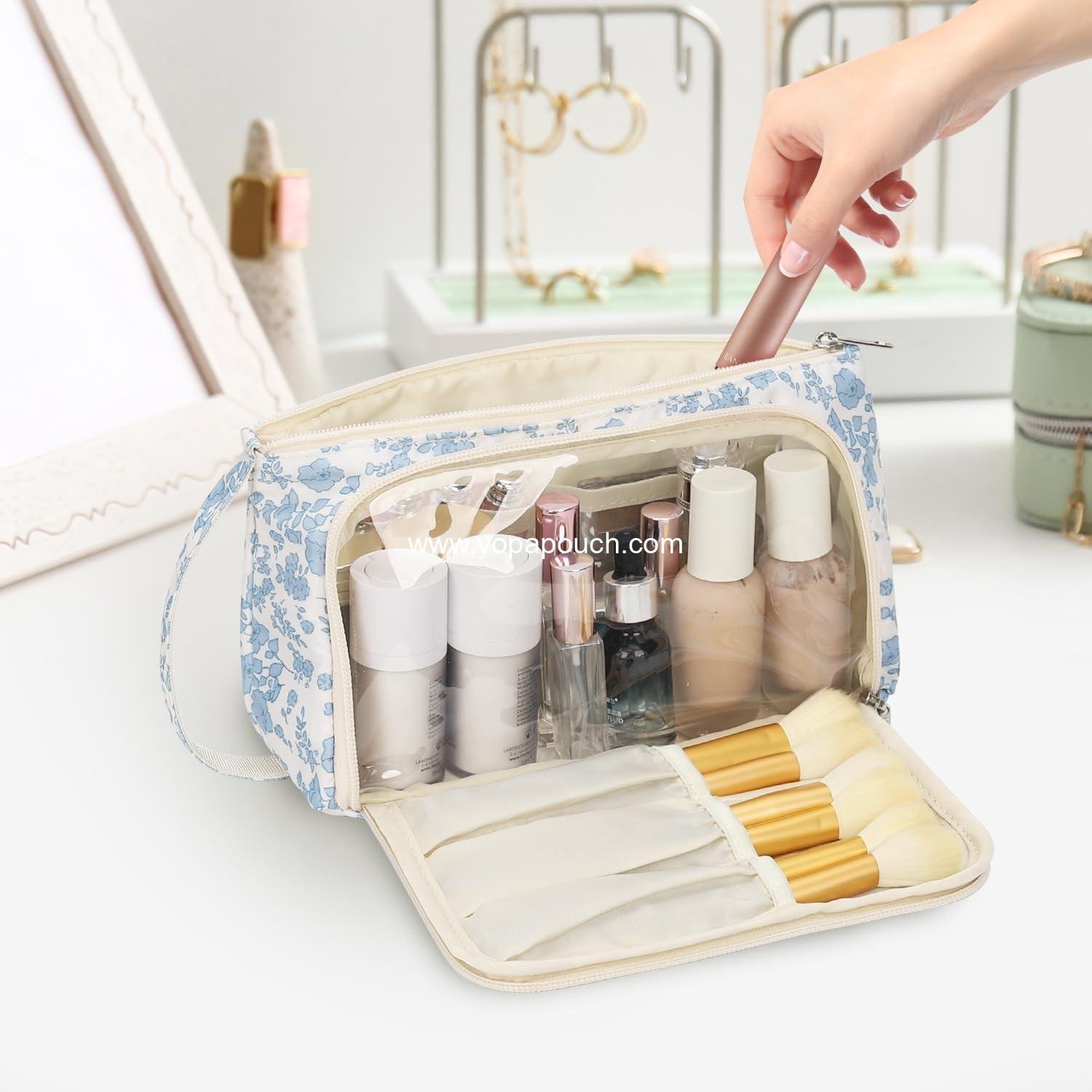 OEM Small Makeup Bag, Travel Cosmetic Organizer with Floral Design, Cute Toiletry Pouch for Women, Portable Handle - Supplier