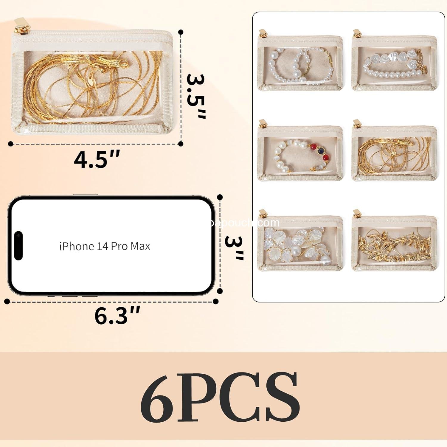 Wholesale 6 Pcs Velvet Travel Jewelry Bags for Women, Small Clear Zippered Jewelry Organizer, Luxury Gift Pouches, Supplier