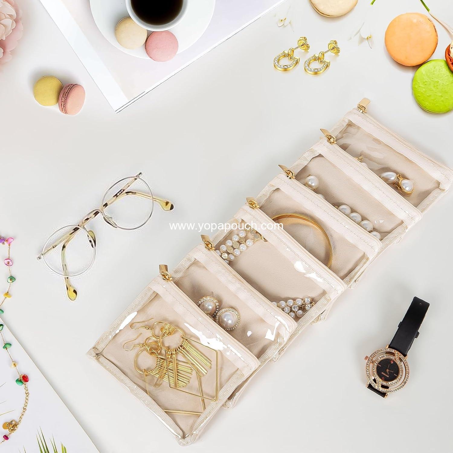 Wholesale 6 Pcs Velvet Travel Jewelry Bags for Women, Small Clear Zippered Jewelry Organizer, Luxury Gift Pouches, Supplier