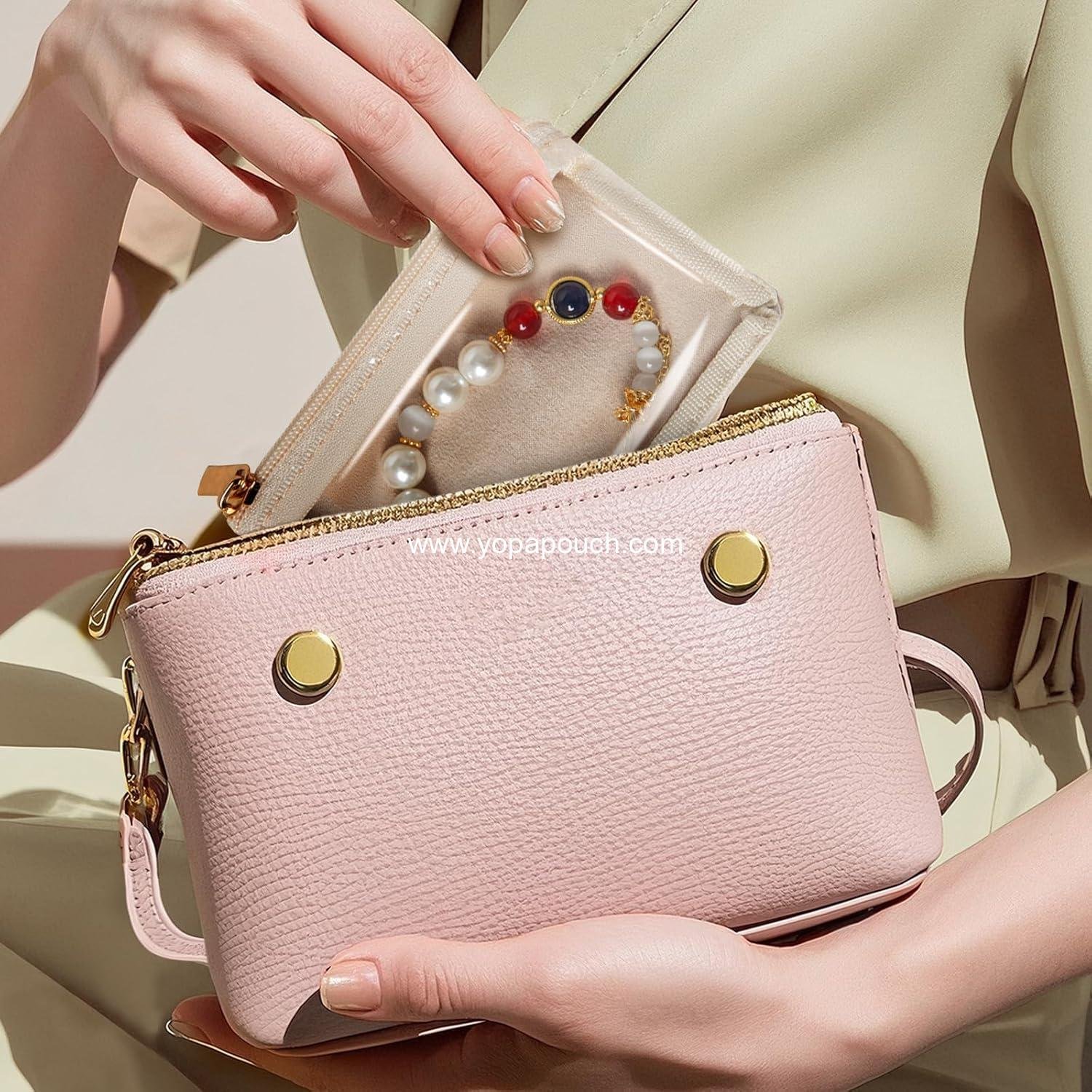 Wholesale 6 Pcs Velvet Travel Jewelry Bags for Women, Small Clear Zippered Jewelry Organizer, Luxury Gift Pouches, Supplier