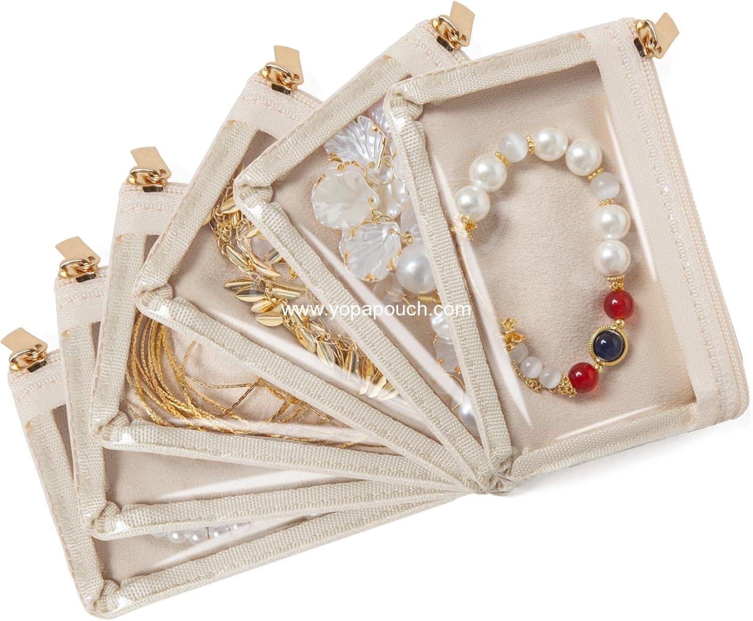 Wholesale 6 Pcs Velvet Travel Jewelry Bags for Women, Small Clear Zippered Jewelry Organizer, Luxury Gift Pouches, Supplier