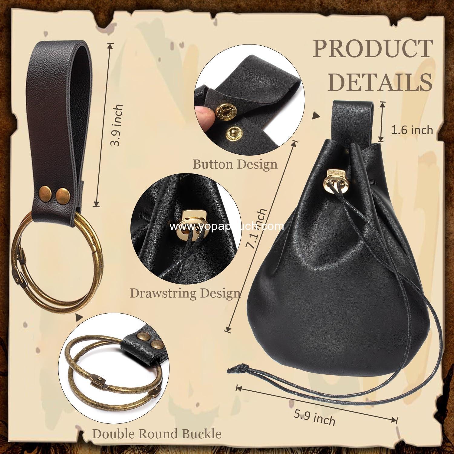 OEM 3 Pcs Halloween Renaissance Belt Pouch Coin Purse Phone Holder Skirt Hikes Medieval Viking Pirate Leather Costume Set (Black) - Supplier