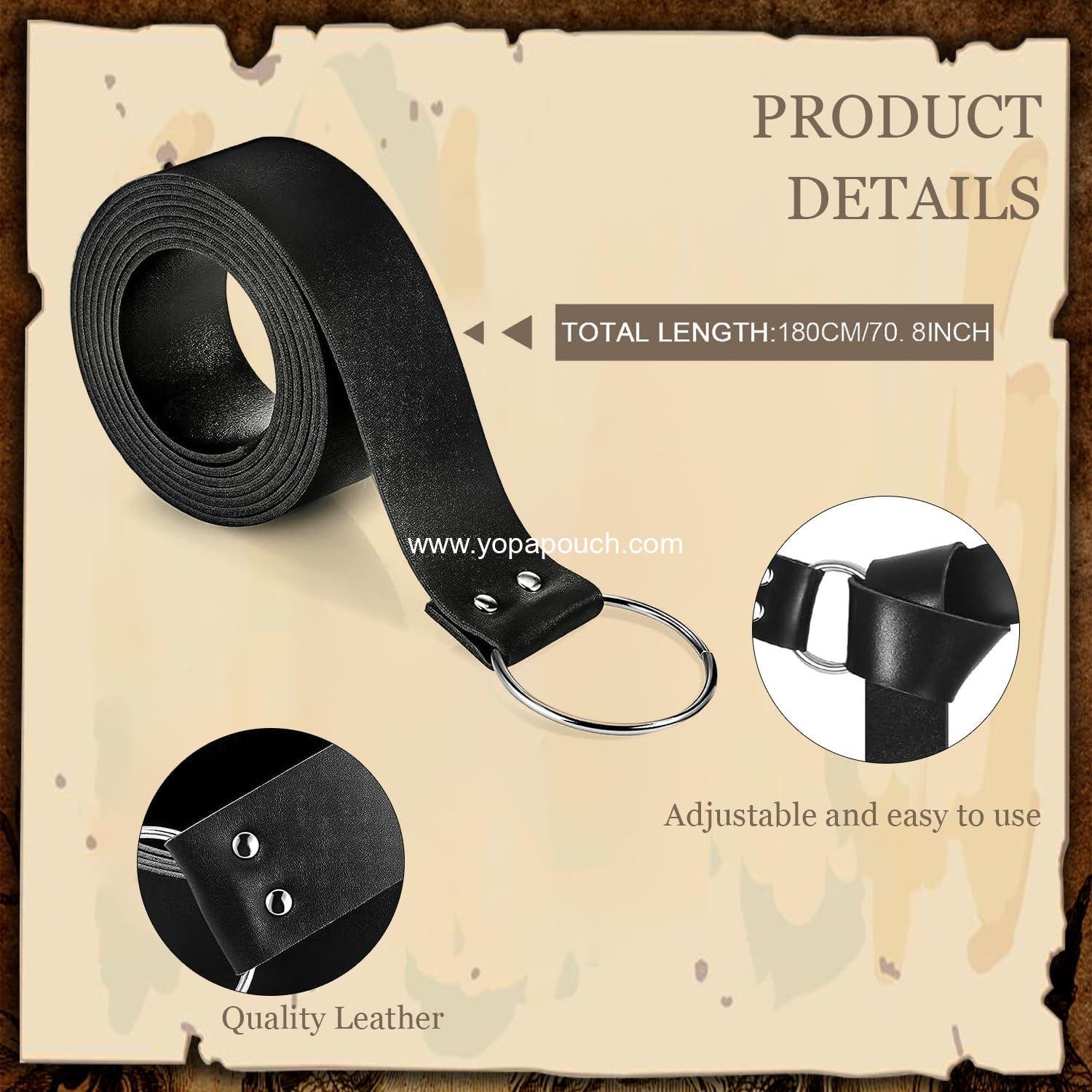 OEM 3 Pcs Halloween Renaissance Belt Pouch Coin Purse Phone Holder Skirt Hikes Medieval Viking Pirate Leather Costume Set (Black) - Supplier