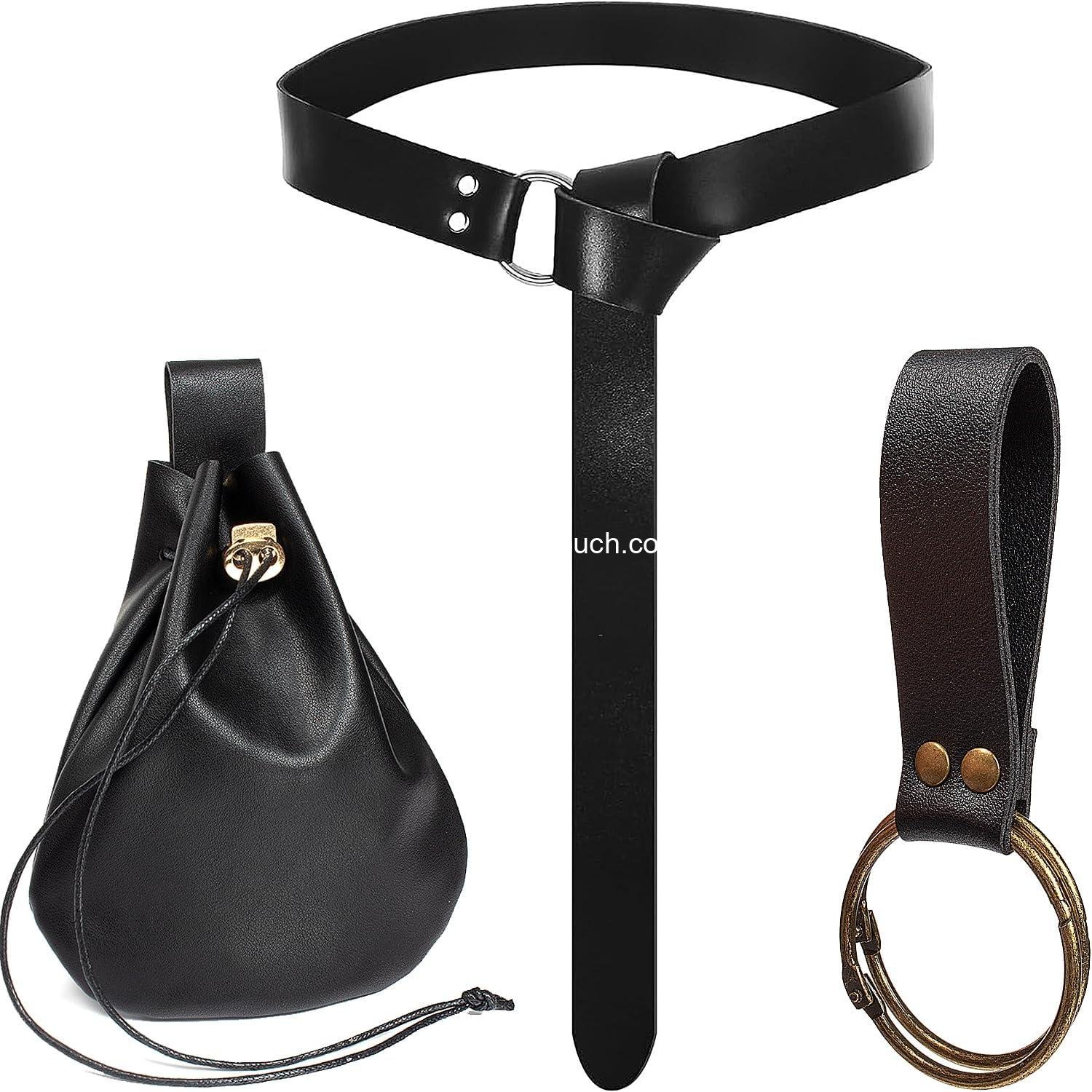 OEM 3 Pcs Halloween Renaissance Belt Pouch Coin Purse Phone Holder Skirt Hikes Medieval Viking Pirate Leather Costume Set (Black) - Supplier