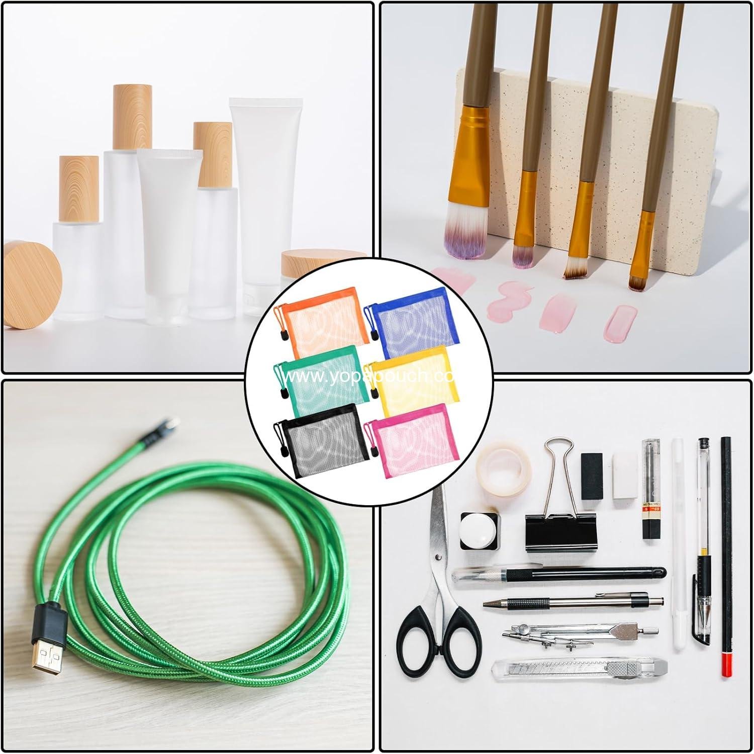 OEM 6 PCS Nylon Mesh Zipper Cosmetic Bags Mini Colorful Pouches Makeup Organizers for Earphones Lipstick and Cosmetics (5 x 4 Inch) Travel Organizer Case Supplier