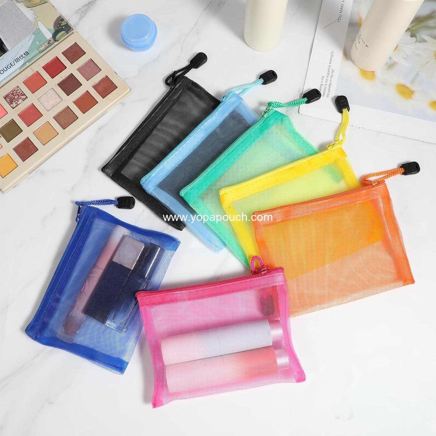 OEM 6 PCS Nylon Mesh Zipper Cosmetic Bags Mini Colorful Pouches Makeup Organizers for Earphones Lipstick and Cosmetics (5 x 4 Inch) Travel Organizer Case Supplier