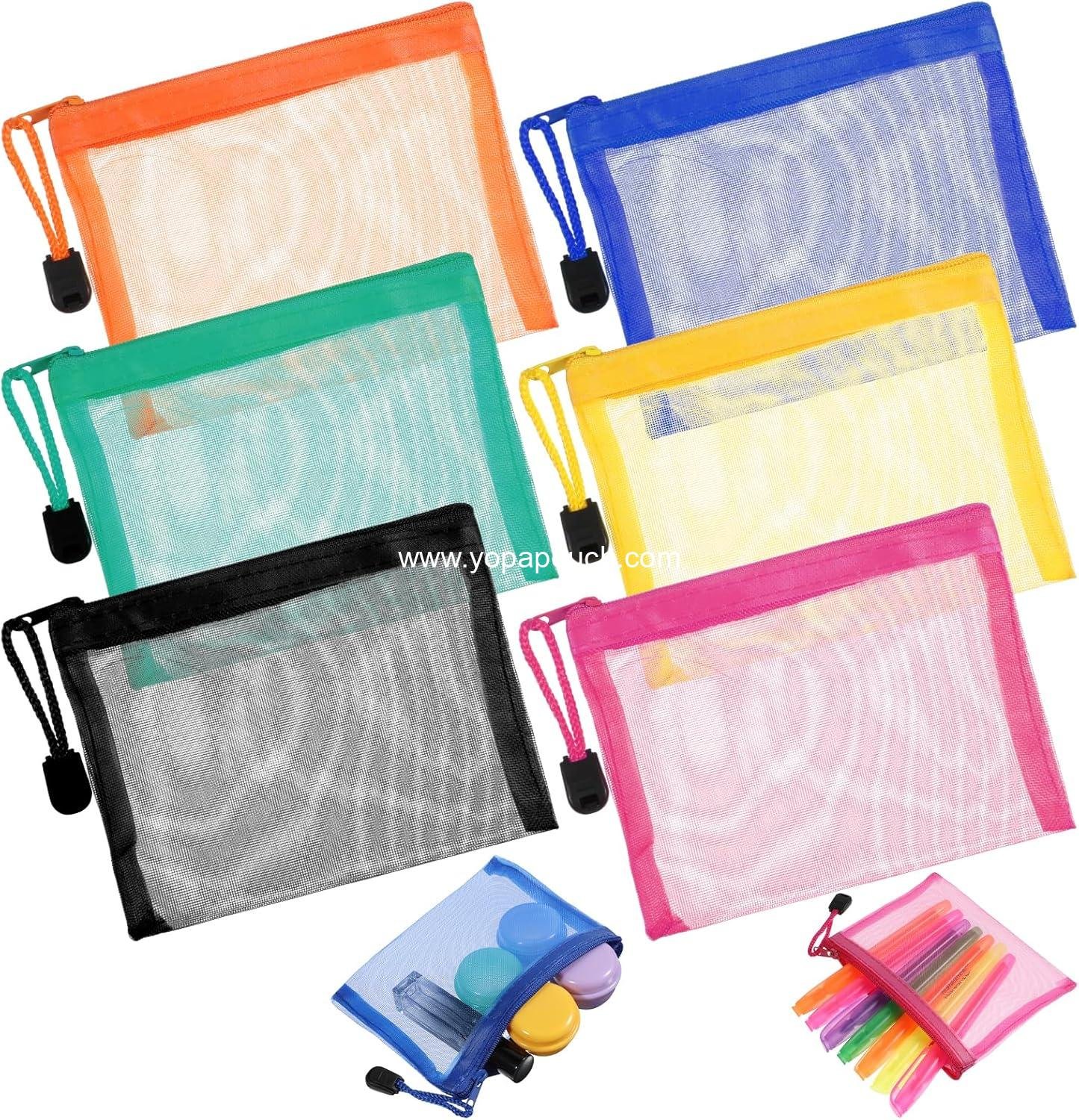 OEM 6 PCS Nylon Mesh Zipper Cosmetic Bags Mini Colorful Pouches Makeup Organizers for Earphones Lipstick and Cosmetics (5 x 4 Inch) Travel Organizer Case Supplier