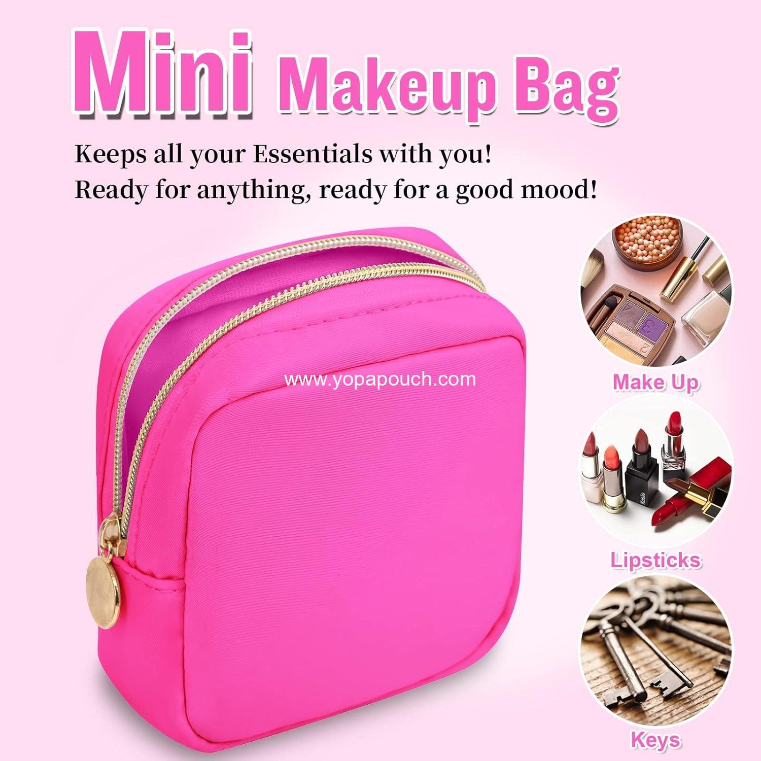 Wholesale Waterproof Nylon Mini Makeup Bag for Purse, Cute Cosmetic Zipper Pouch, Travel Coin Pouch, Sanitary Napkin Storage Clutch, Makeup Organizer for Women Girls (Hot Pink) - Supplier Wholesale Waterproof Nylon Mini Makeup Bag for Purse, Cute Cosmetic Zipper Pouch, Travel Coin Pouch, Sanitary Napkin Storage Clutch, Makeup Organizer for Women Girls (Hot Pink) - Supplier