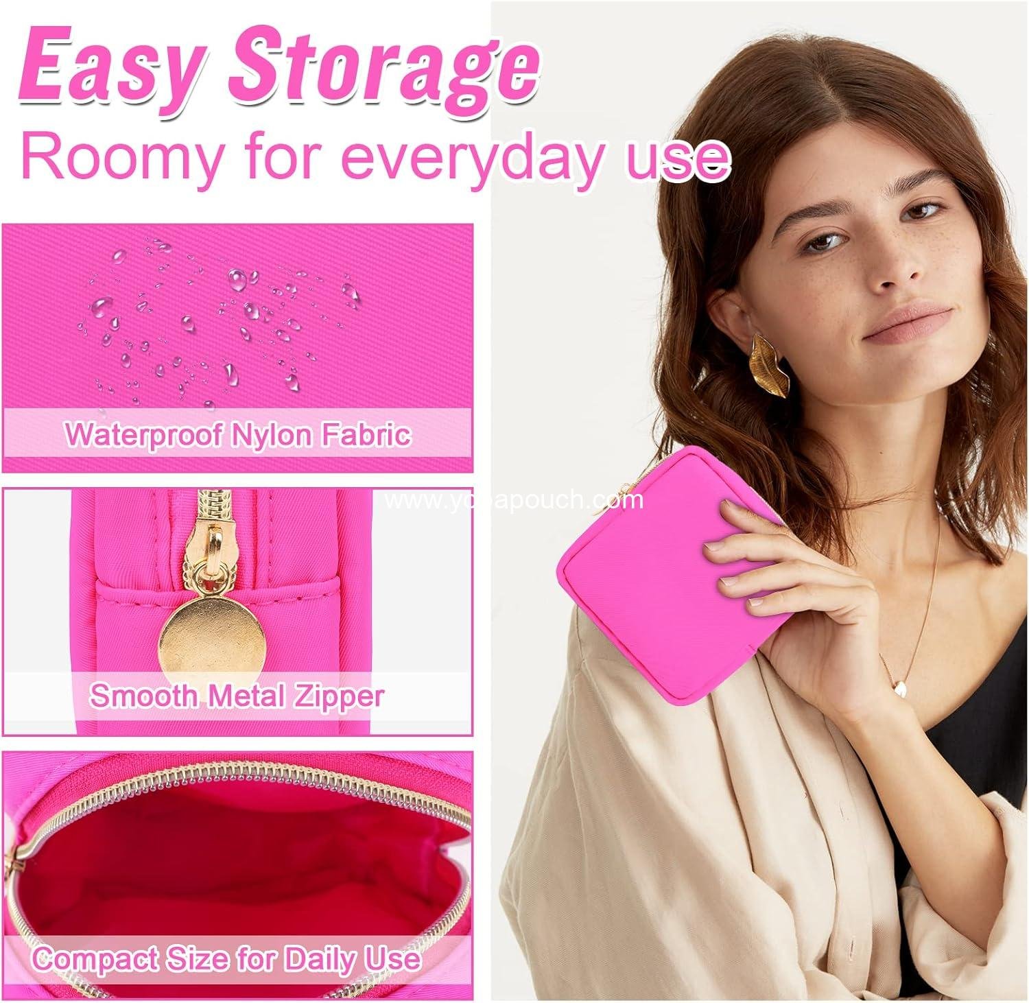 Wholesale Waterproof Nylon Mini Makeup Bag for Purse, Cute Cosmetic Zipper Pouch, Travel Coin Pouch, Sanitary Napkin Storage Clutch, Makeup Organizer for Women Girls (Hot Pink) - Supplier Wholesale Waterproof Nylon Mini Makeup Bag for Purse, Cute Cosmetic Zipper Pouch, Travel Coin Pouch, Sanitary Napkin Storage Clutch, Makeup Organizer for Women Girls (Hot Pink) - Supplier