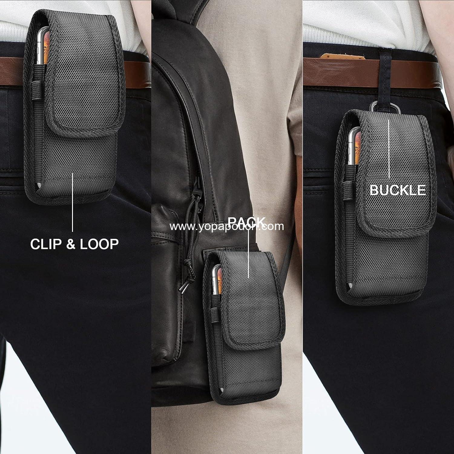Wholesale Nylon Holster Cell Phone Pouch Belt Holder with Clip for Galaxy S25, S24, S23, S22, S21, S20 FE, S10, S9, A03S, A20, A50, A51, A16, A15, A14, A10e, Black - Supplier