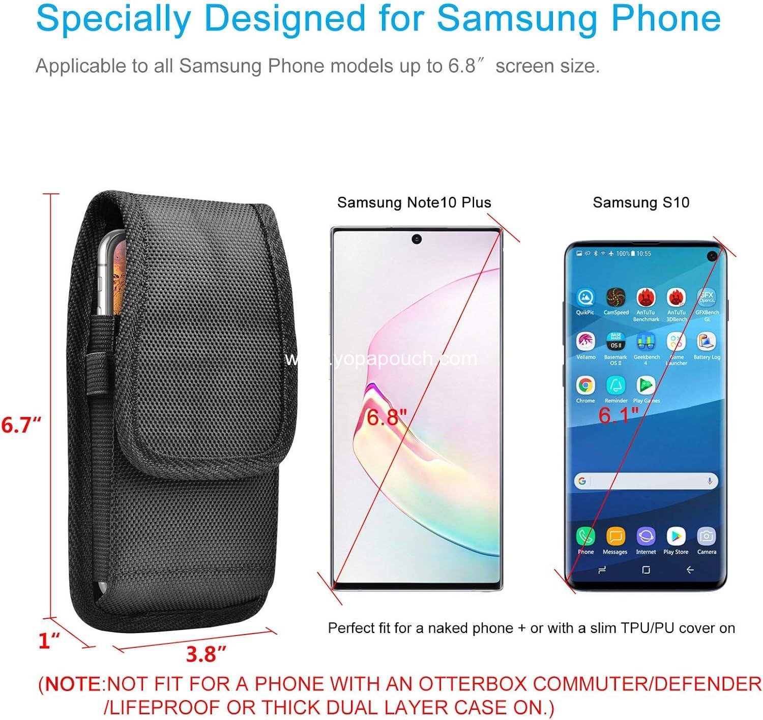 Wholesale Nylon Holster Cell Phone Pouch Belt Holder with Clip for Galaxy S25, S24, S23, S22, S21, S20 FE, S10, S9, A03S, A20, A50, A51, A16, A15, A14, A10e, Black - Supplier