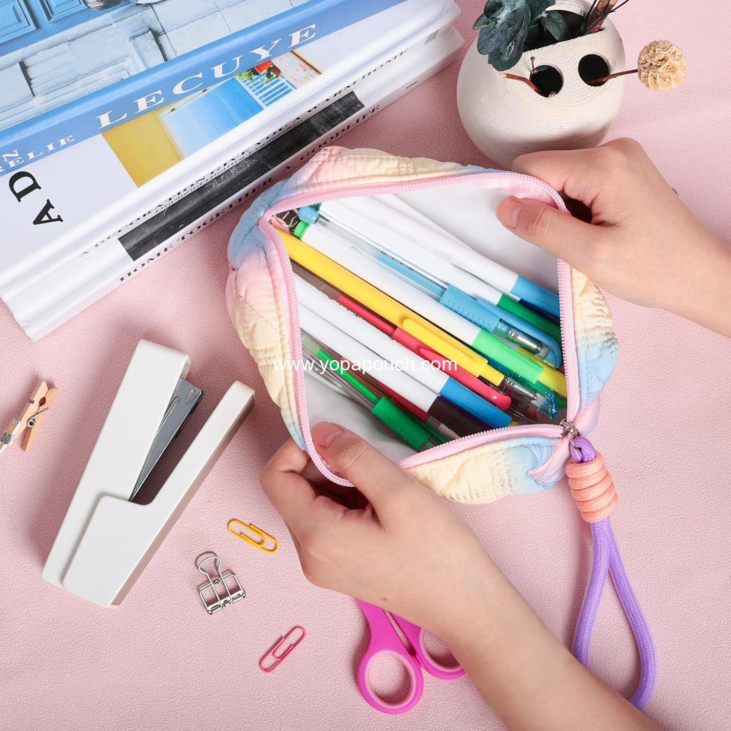 OEM Aesthetic Gradient Color Pencil Pouch, Lightweight Organizer Case with Zipper and Easy Loop for Girls and Adults, Large Capacity Makeup Bag, Supplier