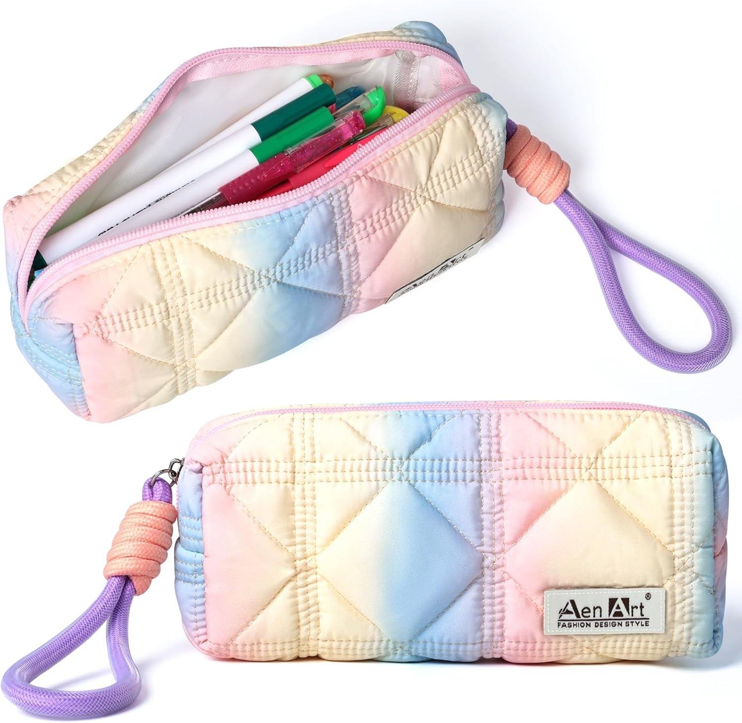 OEM Aesthetic Gradient Color Pencil Pouch, Lightweight Organizer Case with Zipper and Easy Loop for Girls and Adults, Large Capacity Makeup Bag, Supplier