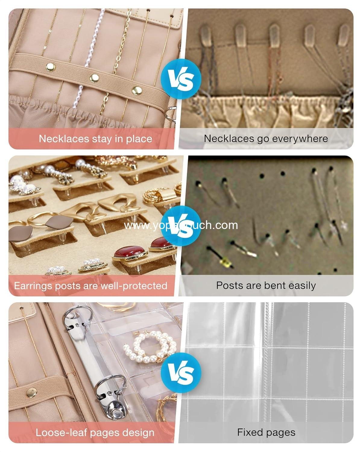 OEM Jewelry Travel Organizer Case - Home Storage for Rings, Necklaces, Earrings, Bracelets - Clear Bags and Zipper Rolls - Black Supplier