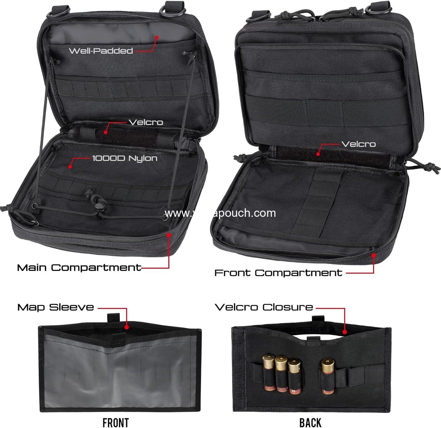 Wholesale Modular Large Admin Pouch - Double Layer Molle EDC EMT Utility Pouch with Map Sleeve and Large Capacity, Flag Patch Included, Supplier