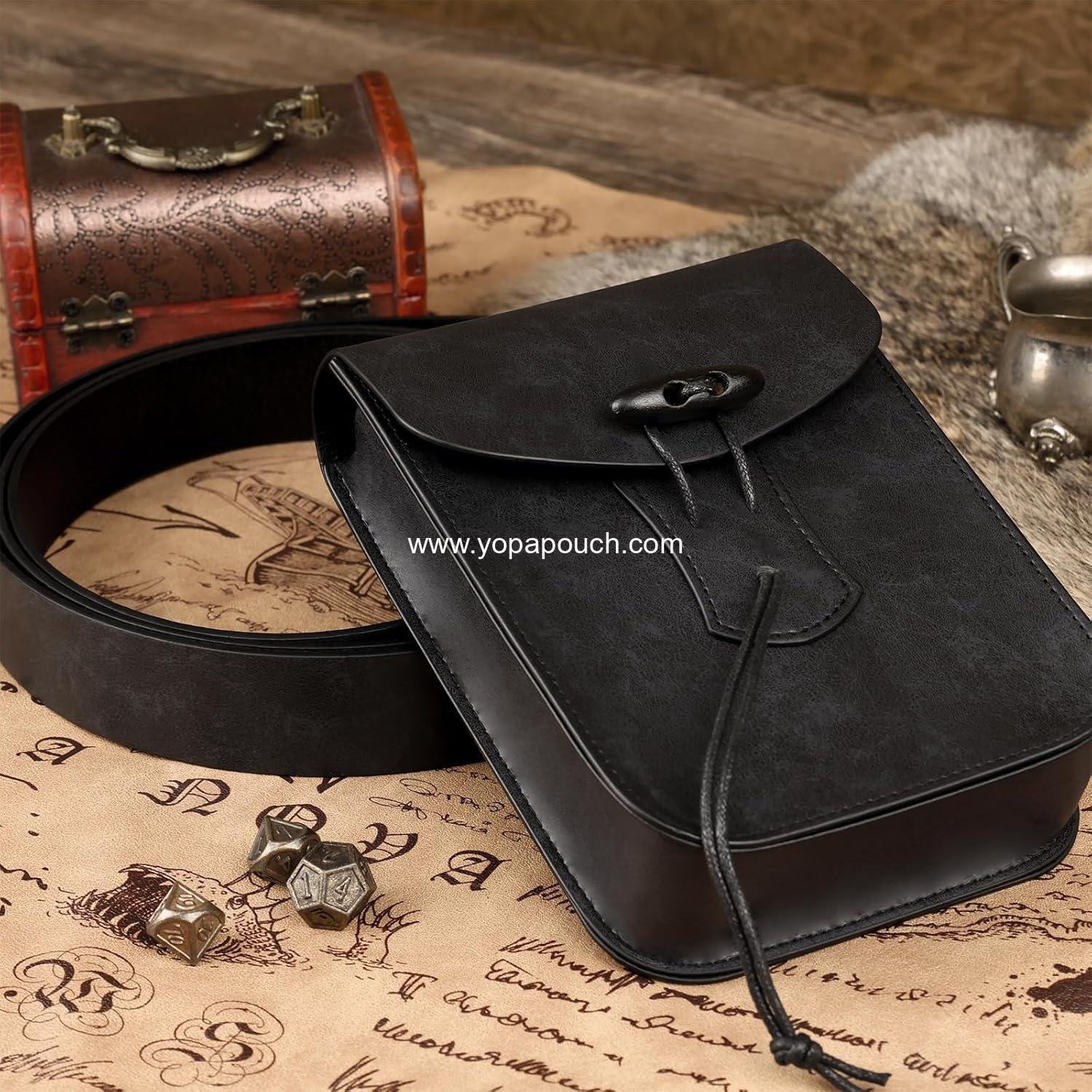 Wholesale Medieval Pirate Leather Belt Pouch for LARP Cosplay Vintage Waist Bag (Black) - Supplier