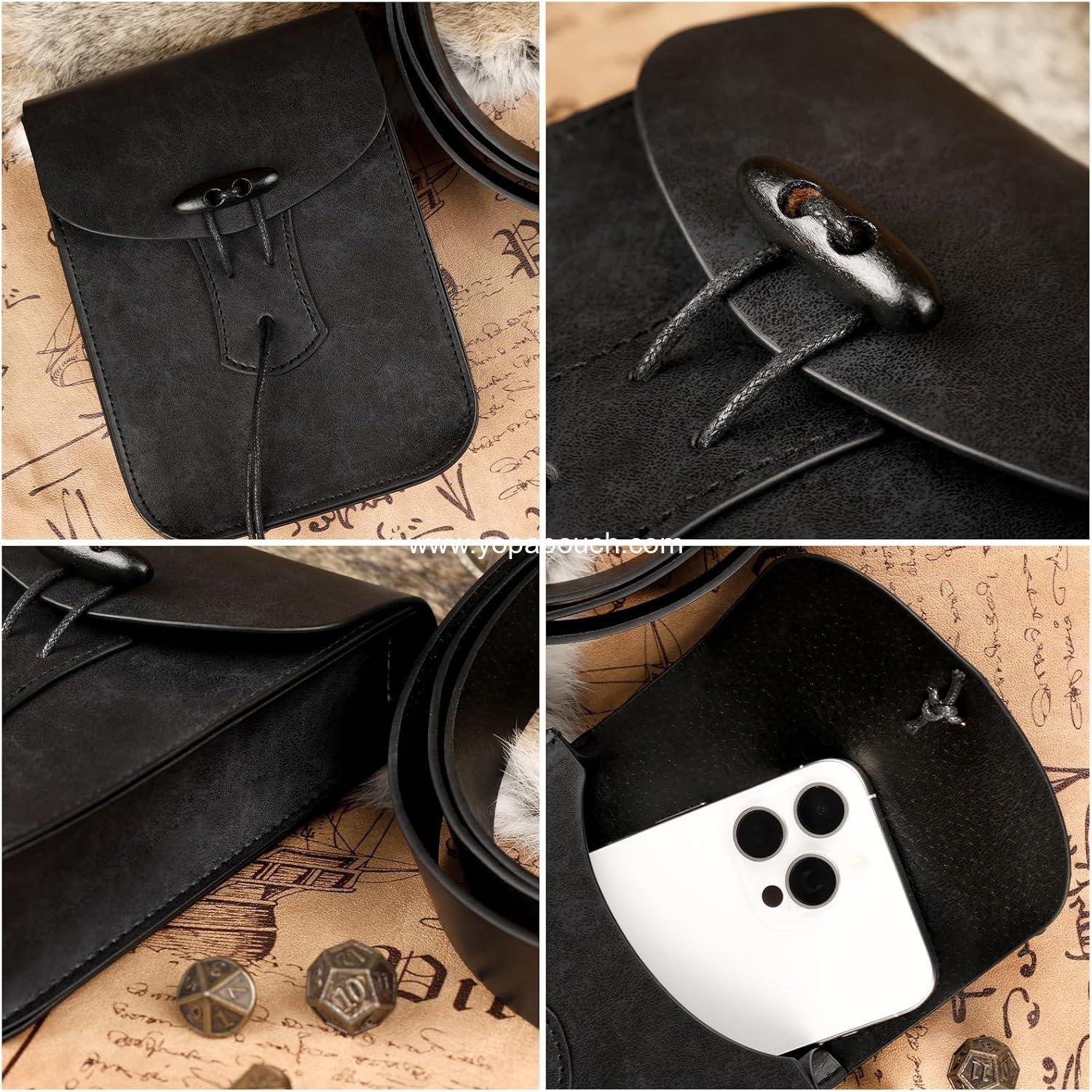Wholesale Medieval Pirate Leather Belt Pouch for LARP Cosplay Vintage Waist Bag (Black) - Supplier