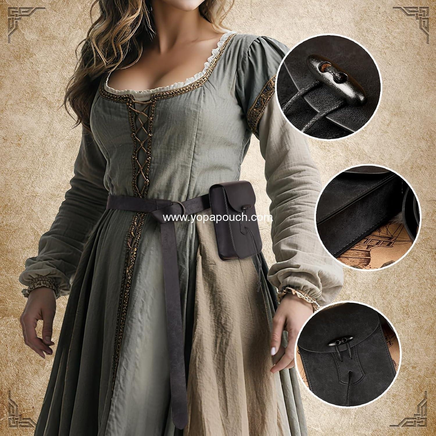 Wholesale Medieval Pirate Leather Belt Pouch for LARP Cosplay Vintage Waist Bag (Black) - Supplier