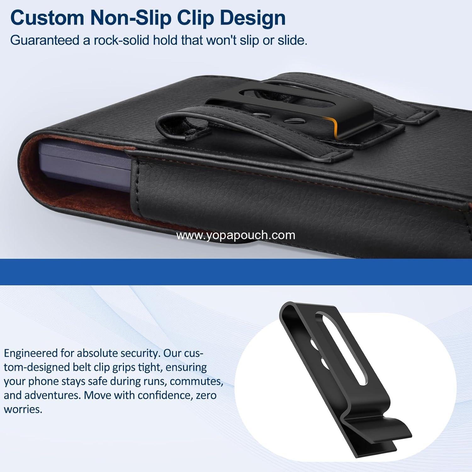 Wholesale Leather Cell Phone Holster with Belt Clip and Strong Magnetic Closure for iPhone 16/15/14/13/12/16e, Samsung Galaxy S25/S24/S23/S22/S21 - Black, Factory