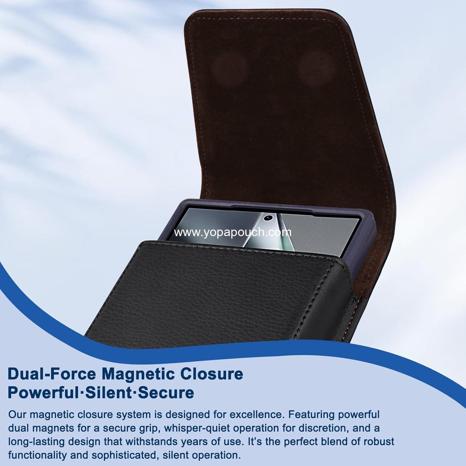 Wholesale Leather Cell Phone Holster with Belt Clip and Strong Magnetic Closure for iPhone 16/15/14/13/12/16e, Samsung Galaxy S25/S24/S23/S22/S21 - Black, Factory