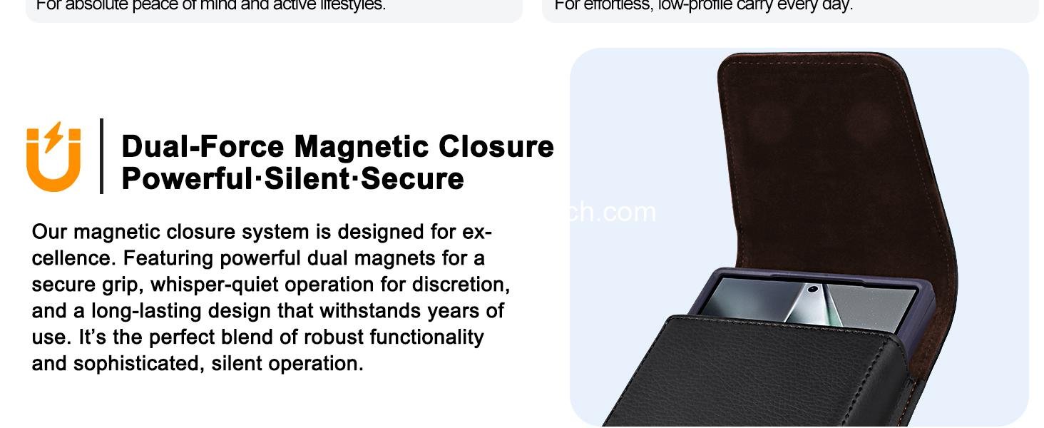 Wholesale Leather Cell Phone Holster with Belt Clip and Strong Magnetic Closure for iPhone 16/15/14/13/12/16e, Samsung Galaxy S25/S24/S23/S22/S21 - Black, Factory