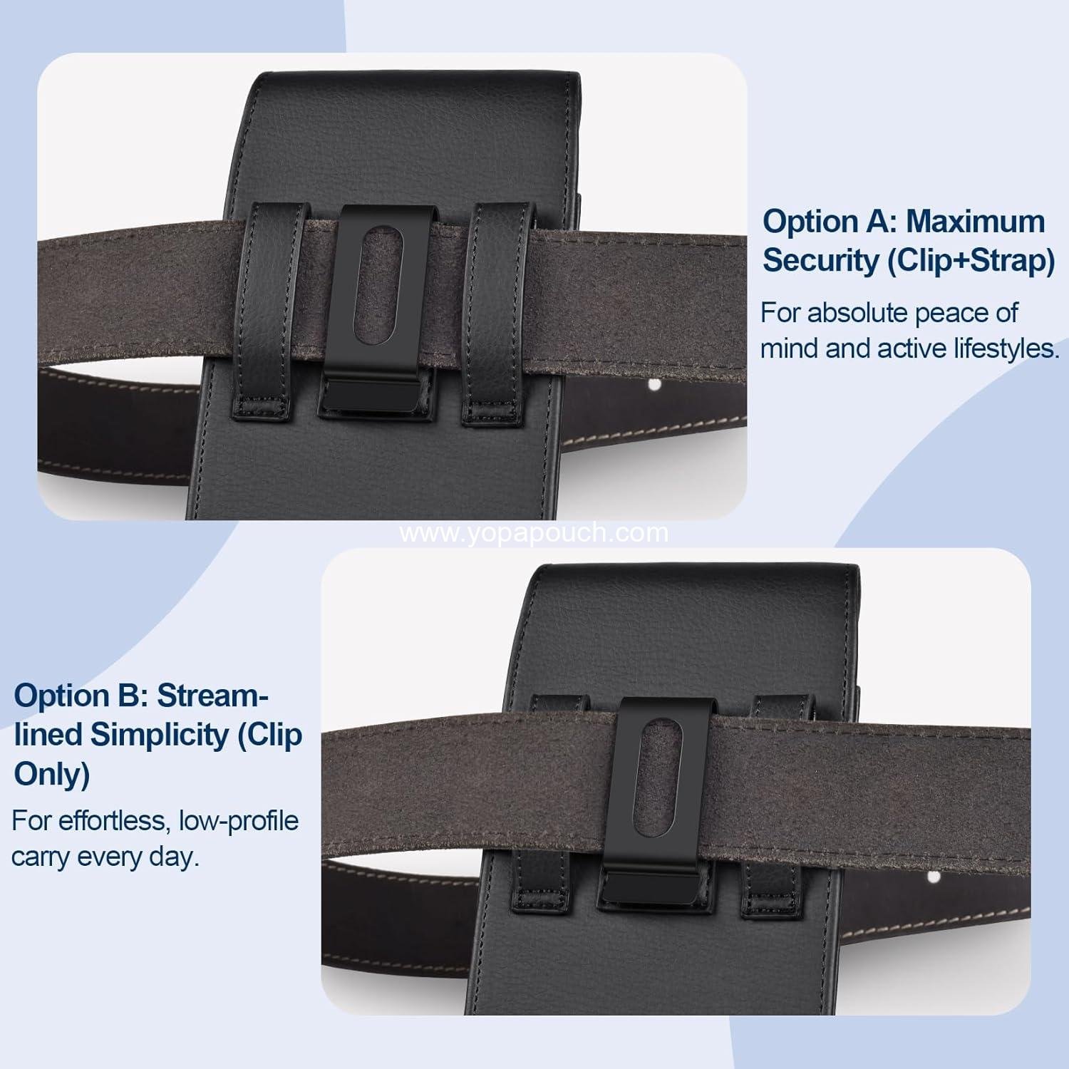 Wholesale Leather Cell Phone Holster with Belt Clip and Strong Magnetic Closure for iPhone 16/15/14/13/12/16e, Samsung Galaxy S25/S24/S23/S22/S21 - Black, Factory