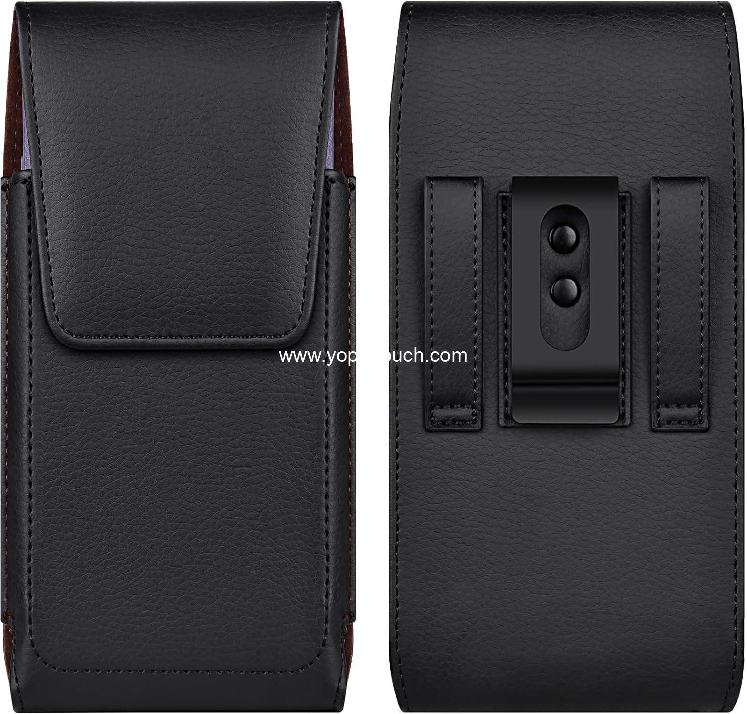 Wholesale Leather Cell Phone Holster with Belt Clip and Strong Magnetic Closure for iPhone 16/15/14/13/12/16e, Samsung Galaxy S25/S24/S23/S22/S21 - Black, Factory
