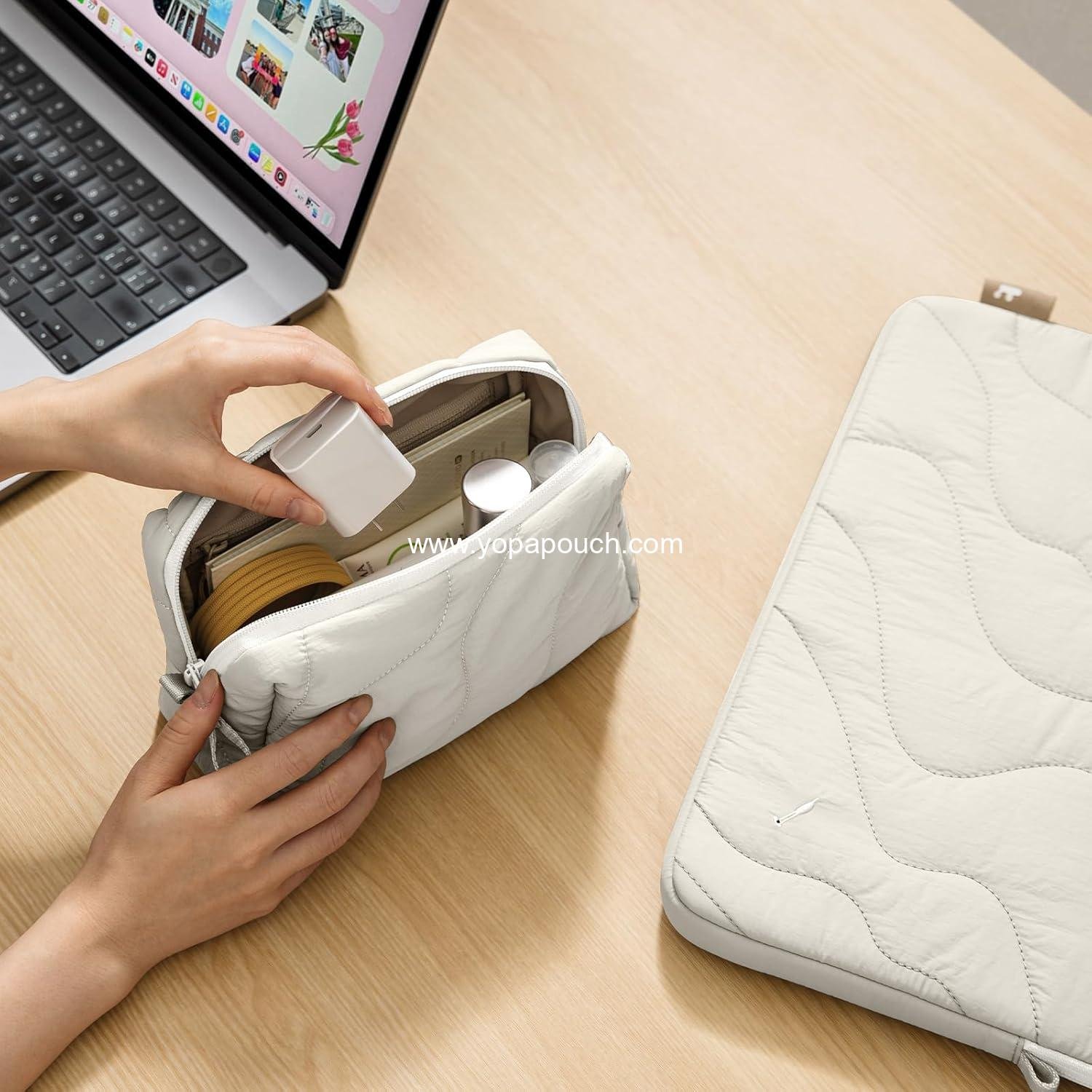 Wholesale Soft Puffy Electronics Organizer Travel Case, Portable Tech Pouch Storage for Chargers, Cords, and Cables - Ideal Birthday or Christmas Gift for Women and Girls, Factory