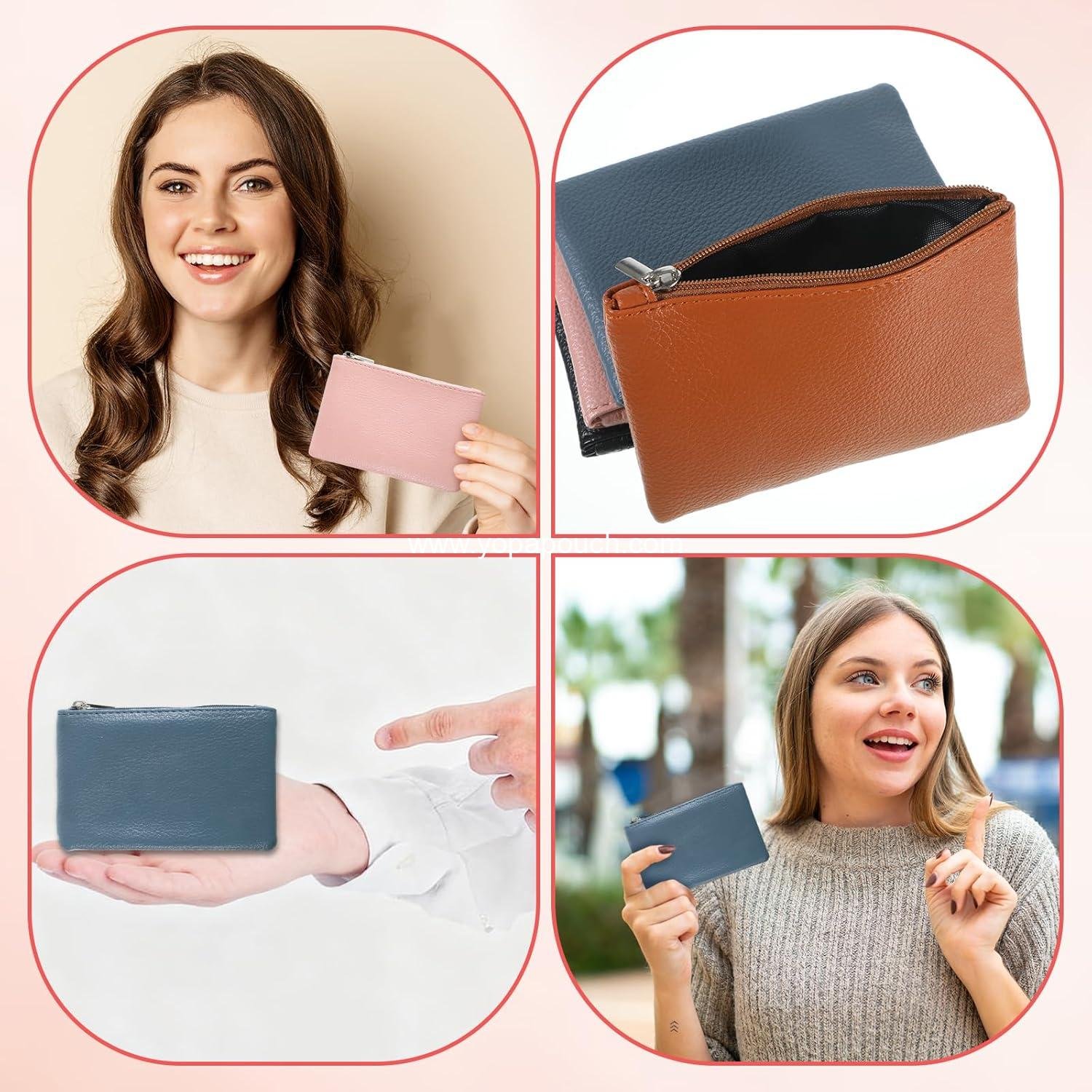 OEM 4PCS Portable PU Leather Coin Purse Mini Wallet Zipper Small Pouch for Women and Men Cash Keys Lipstick Credit Card ID Card (Black Blue Pink Brown) Supplier