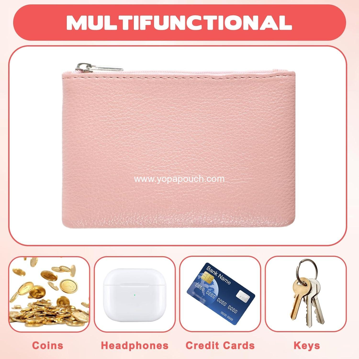 OEM 4PCS Portable PU Leather Coin Purse Mini Wallet Zipper Small Pouch for Women and Men Cash Keys Lipstick Credit Card ID Card (Black Blue Pink Brown) Supplier