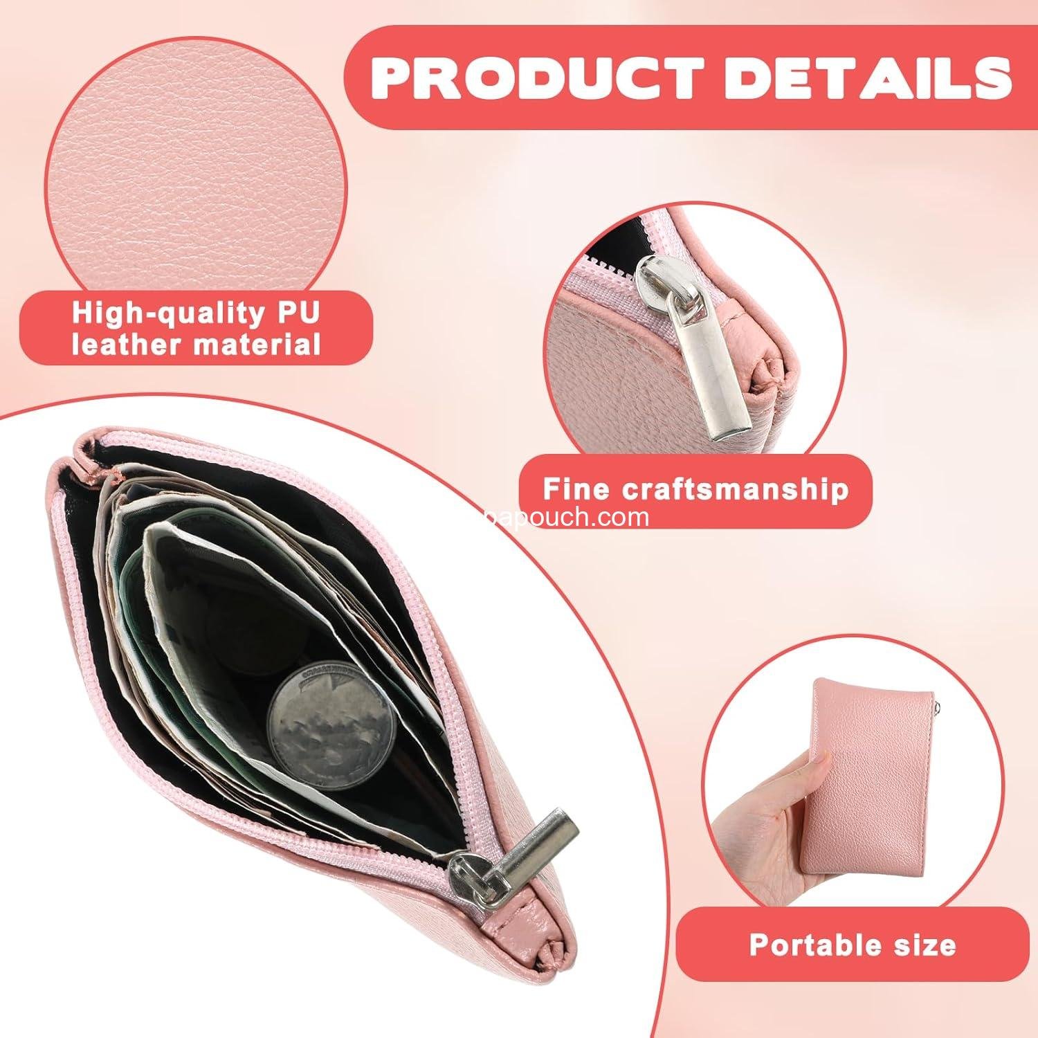 OEM 4PCS Portable PU Leather Coin Purse Mini Wallet Zipper Small Pouch for Women and Men Cash Keys Lipstick Credit Card ID Card (Black Blue Pink Brown) Supplier
