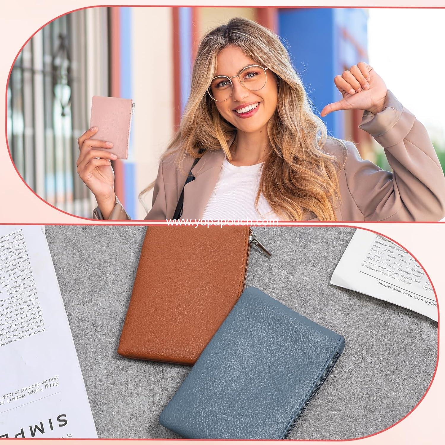OEM 4PCS Portable PU Leather Coin Purse Mini Wallet Zipper Small Pouch for Women and Men Cash Keys Lipstick Credit Card ID Card (Black Blue Pink Brown) Supplier