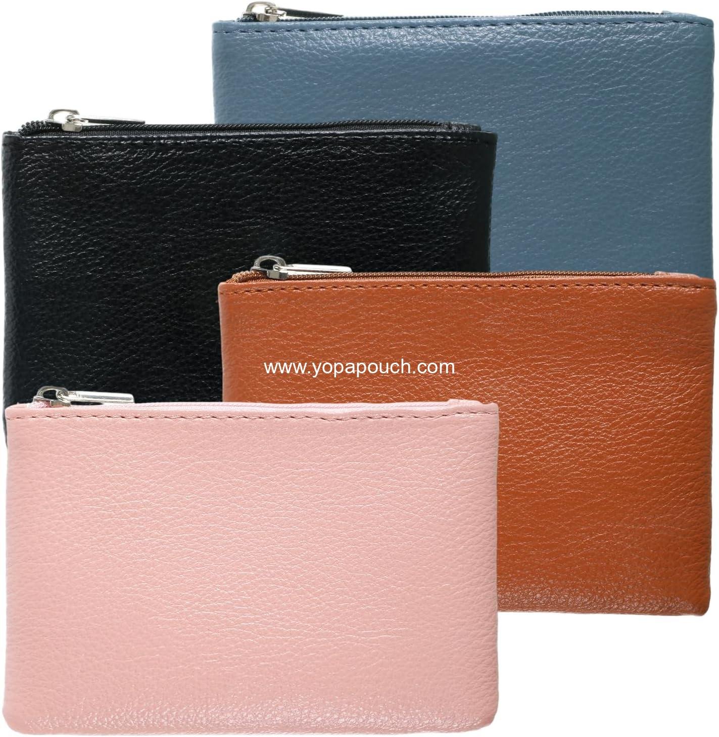 OEM 4PCS Portable PU Leather Coin Purse Mini Wallet Zipper Small Pouch for Women and Men Cash Keys Lipstick Credit Card ID Card (Black Blue Pink Brown) Supplier